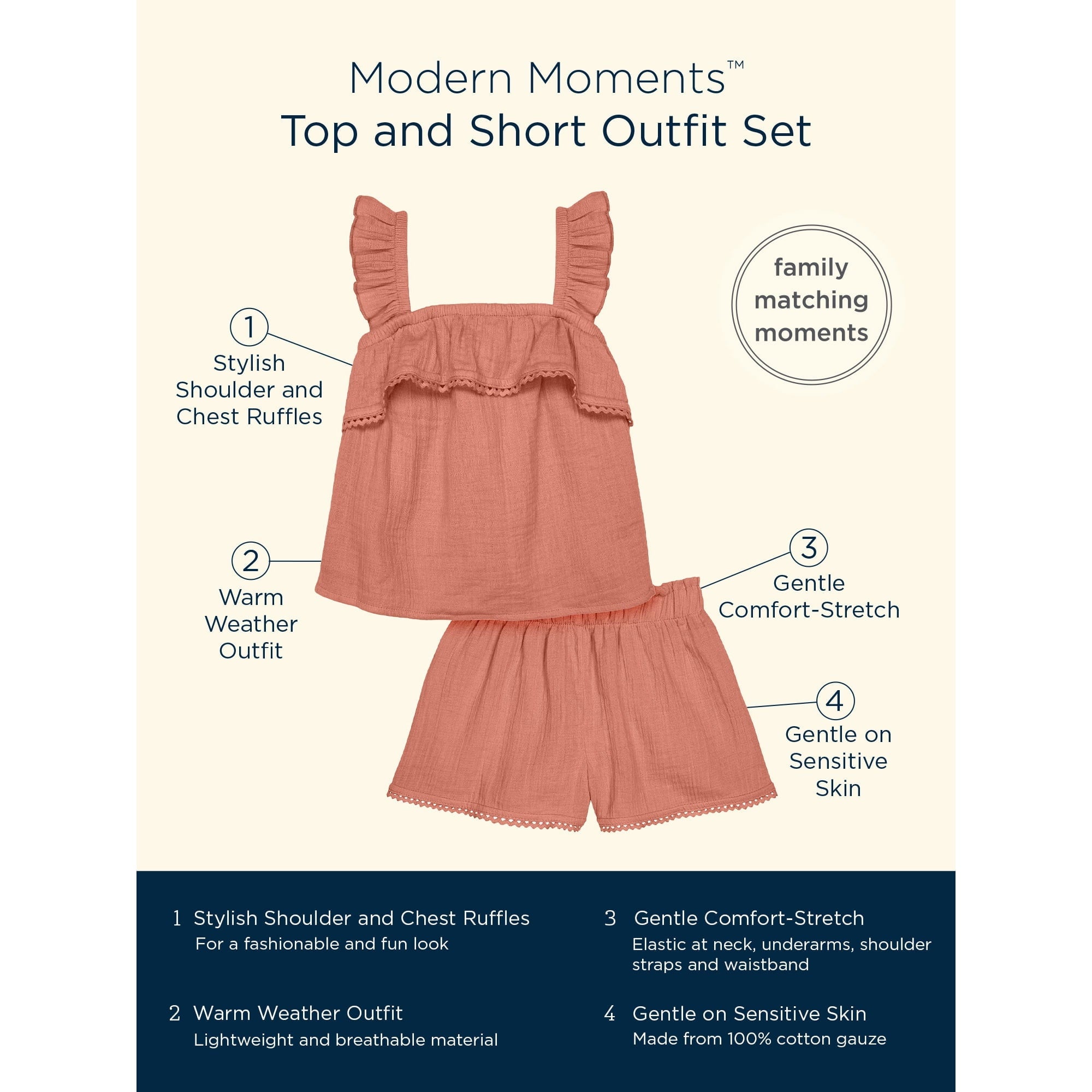 المقاس: 18 شهرًا - طقم ملابس قصير وقميص من مجموعة Modern Moments By Gerber للفتيات الصغيرات، قطعتان