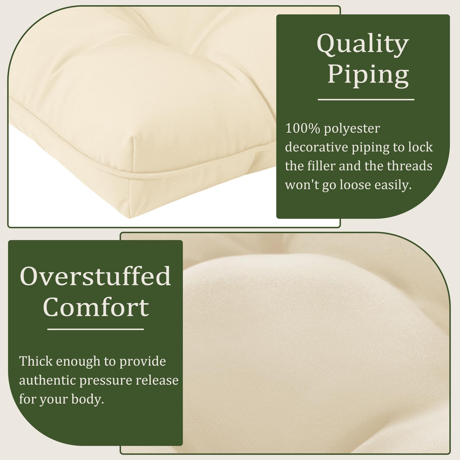 LOVTEX Indoor/Outdoor Tufted Seat Cushions for Patio Furniture 1 ONLY , 50x50 CM in Beige Outdoor Chair Cushions - Overstuffed Patio Furniture Cushions for Wicker Chair with Round Corner WITHOUT TIES