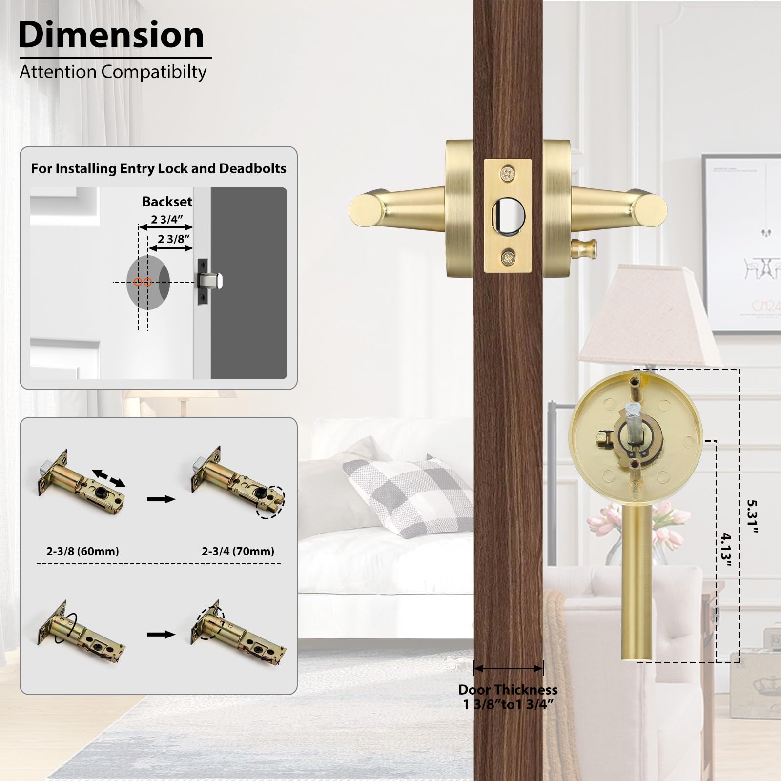 مقبض باب داخلي عالي التحمل من هايدمز جولد، مقبض ذراع باب الخصوصية، مقابض أبواب الحمامات الداخلية، مقبض باب غرفة النوم العصرية