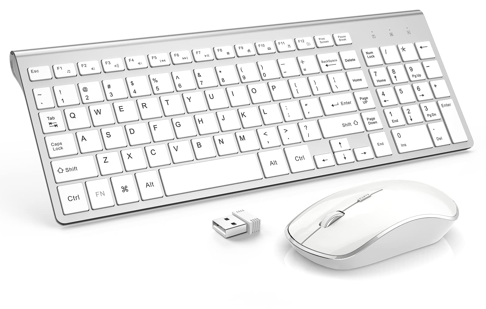 Wireless Keyboard and Mouse,J JOYACCESS USB Slim Wireless Keyboard Mouse with Numeric Keypad Compatible with iMac Mac PC Laptop Tablet Computer Windows -Silver White
