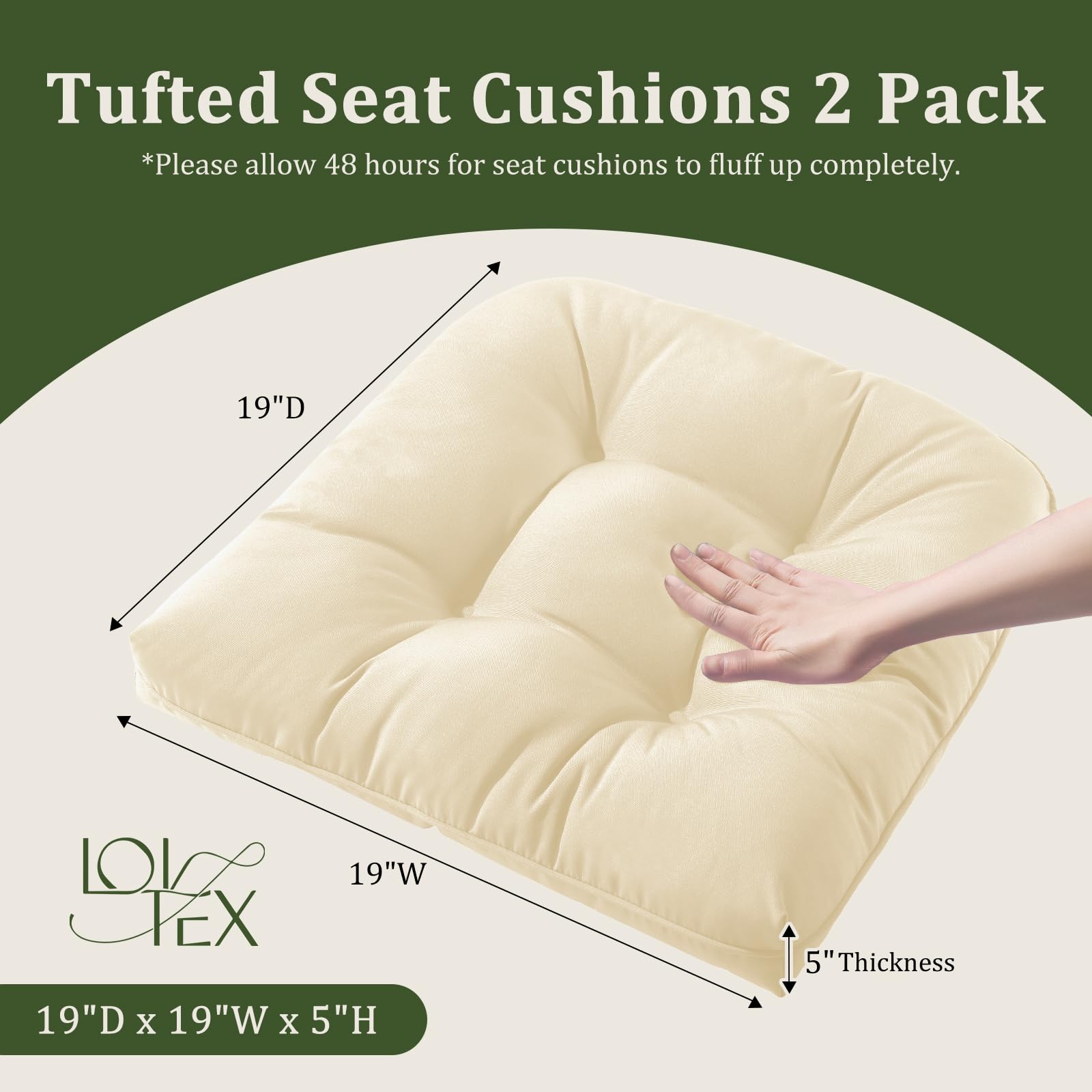 LOVTEX Indoor/Outdoor Tufted Seat Cushions for Patio Furniture 1 ONLY , 50x50 CM in Beige Outdoor Chair Cushions - Overstuffed Patio Furniture Cushions for Wicker Chair with Round Corner WITHOUT TIES