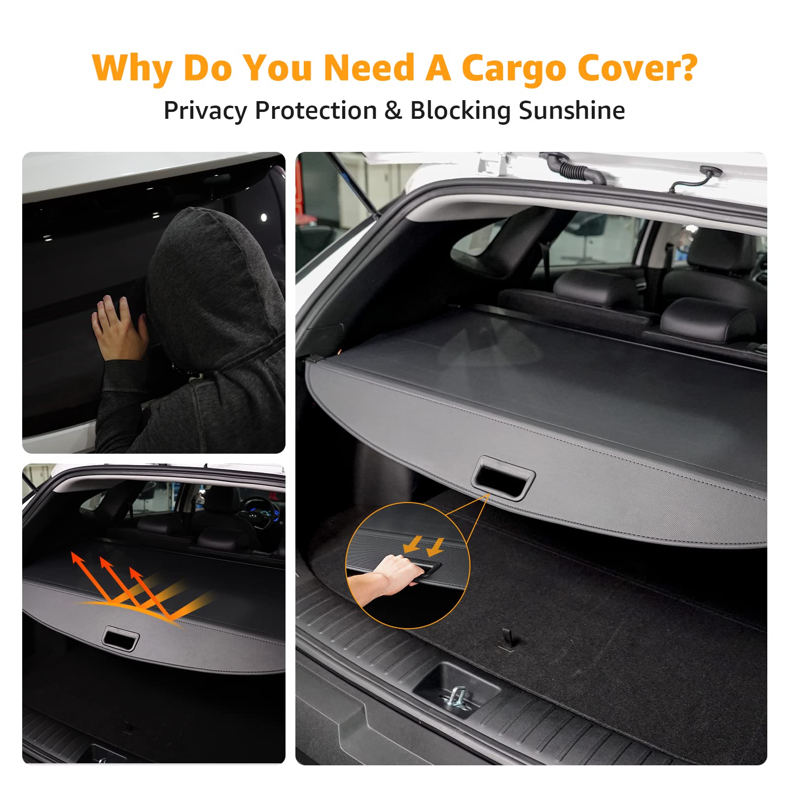 غطاء أمان لصندوق السيارة من DiffCar Cargo لسيارة Hyundai Tucson موديل 2022 و2023، غطاء أمان مقاوم للماء وقابل للسحب باللون الأسود لملحقات Hyundai Tucson، شاشة خصوصية للأمتعة وحماية من جميع الأحوال الجوية