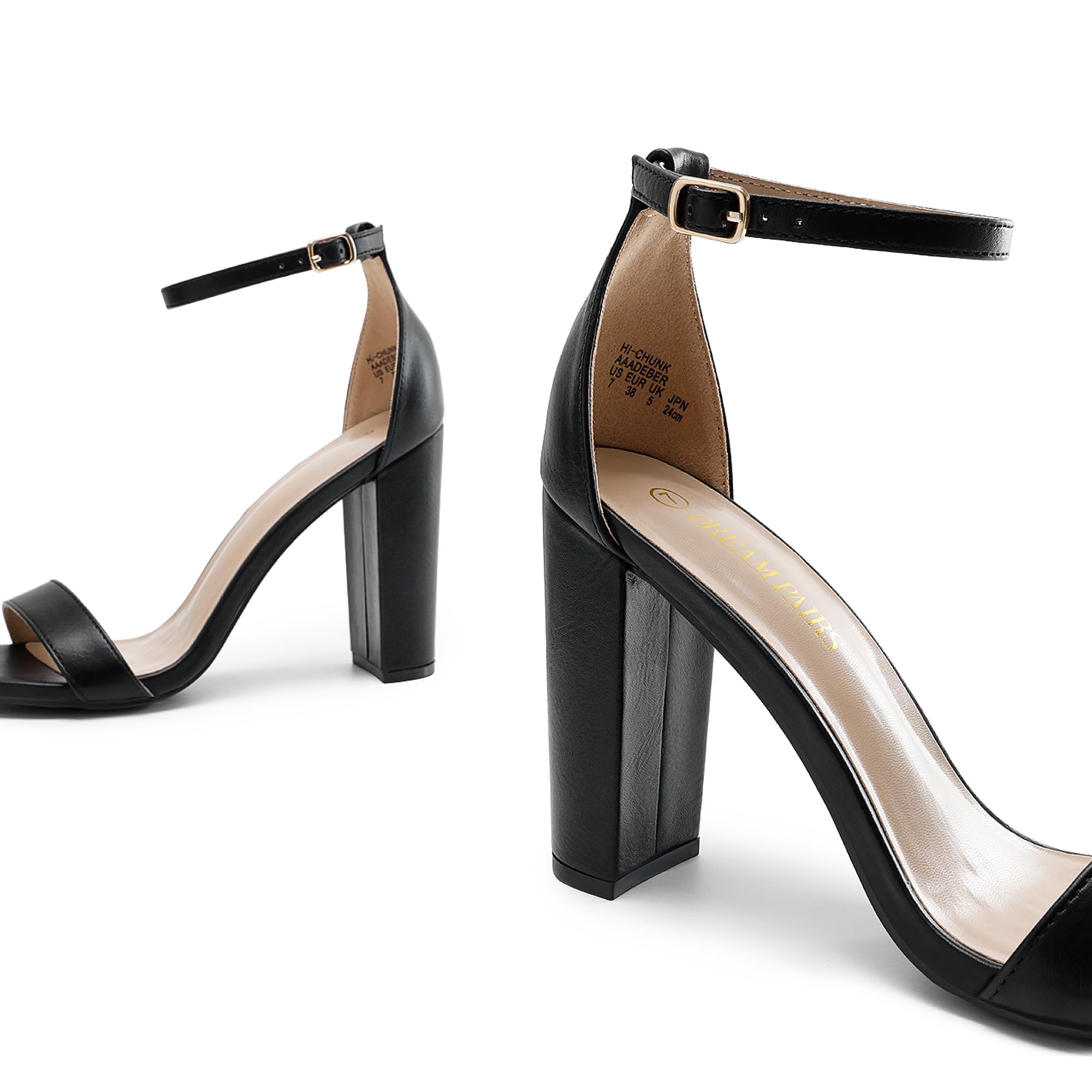 SIZE 38: DREAM PAIRS Women's Hi-Chunk Black Pu High Heel Pump Sandals