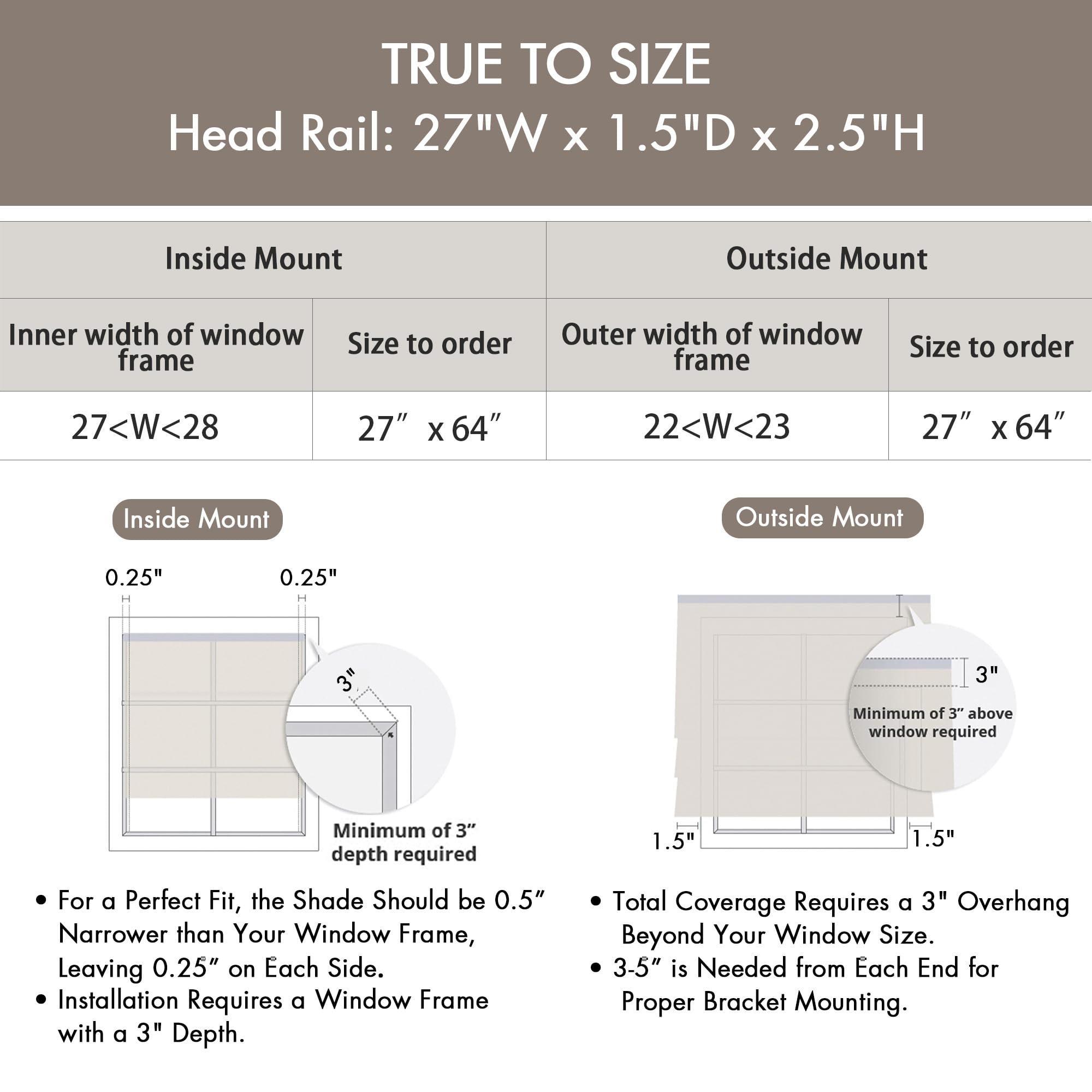 ستائر رومانية لاسلكية من ماديسون بارك جالين، 88.9 سم × 162.56 سم، لون بني رمادي
