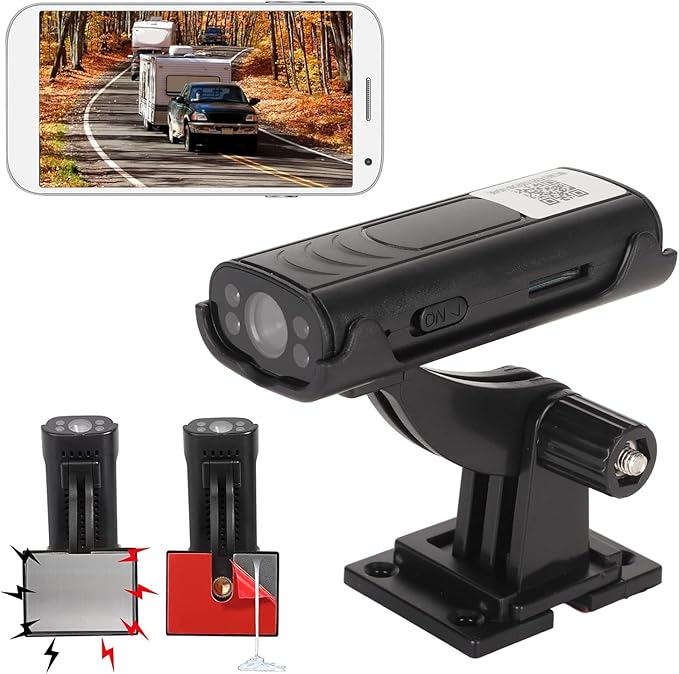 Security camera with base and charging cable