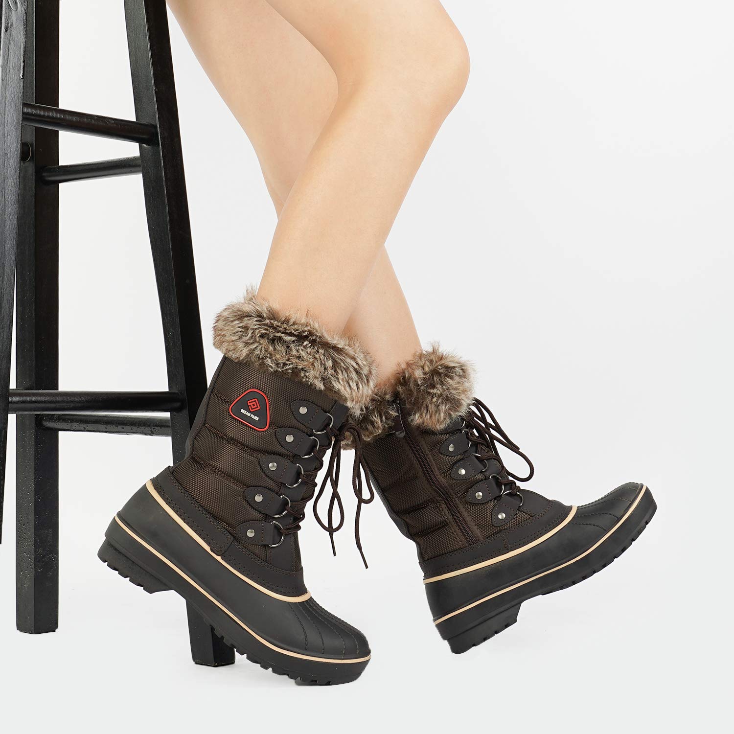 SIZE 38: DREAM PAIRS Women's Warm Faux Fur Lined Mid-Calf Winter Snow Boots