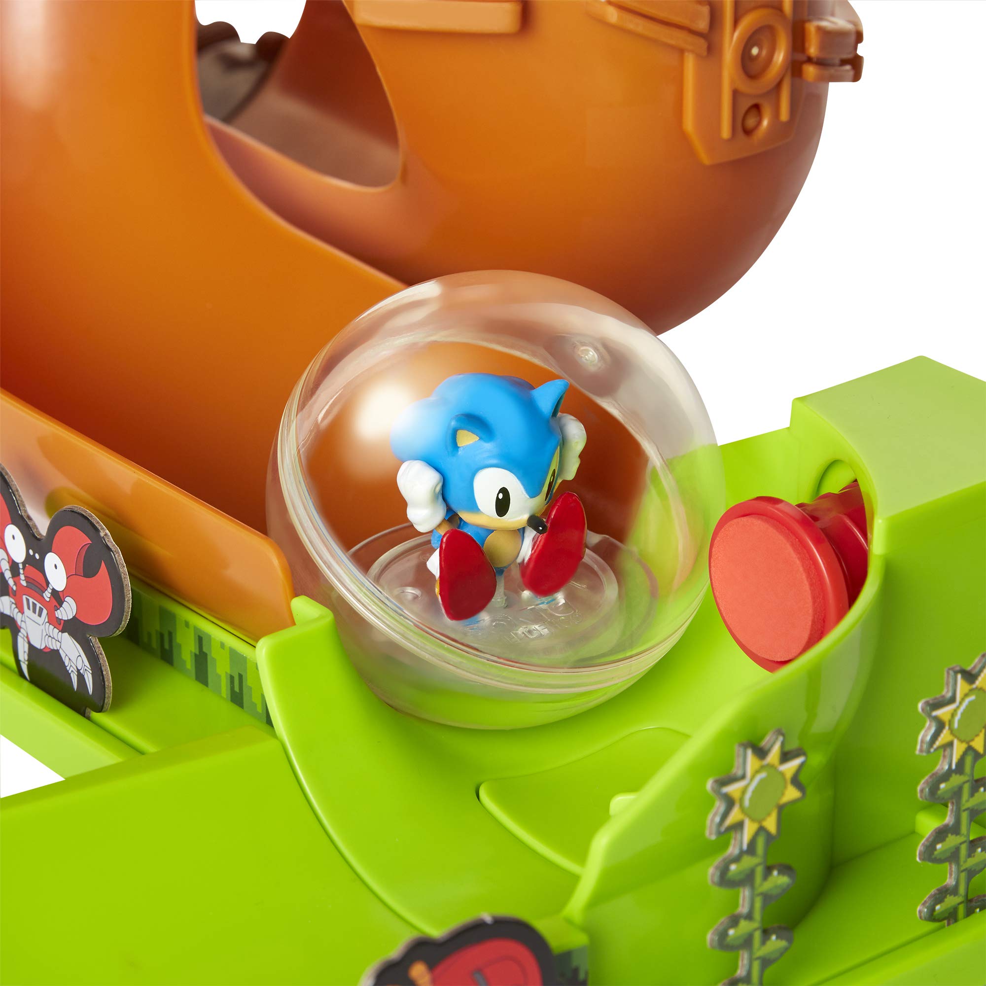 Sonic The Hedgehog Pinball Green Hill Zone Pinball Track Play Set |Looping Action & Automatic Bumper | 9Piece with Exclusive Sonic Sphere Included