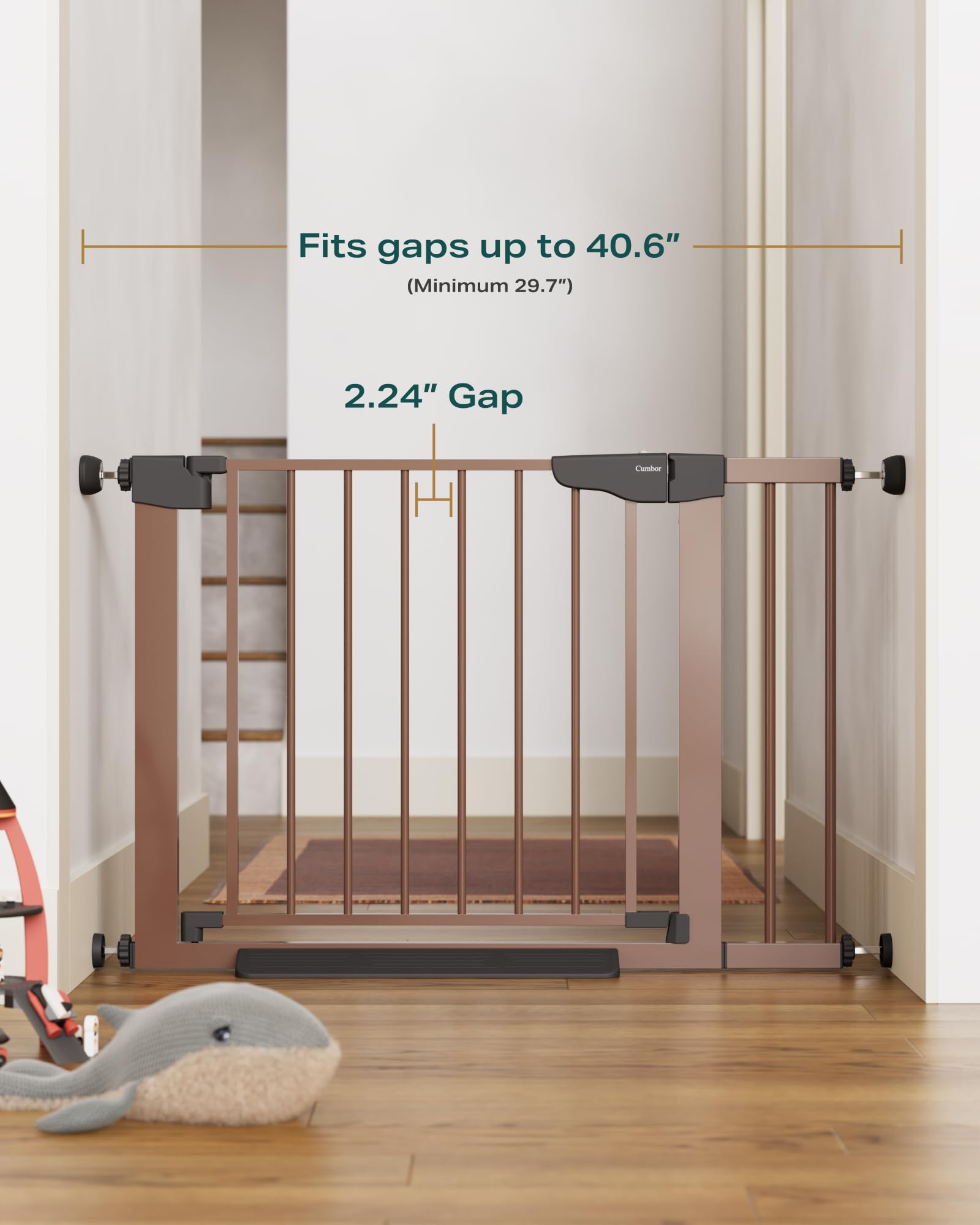 Cumbor 75-103 cm Baby Gate for Stairs, Mom's Choice Awards(Brown)