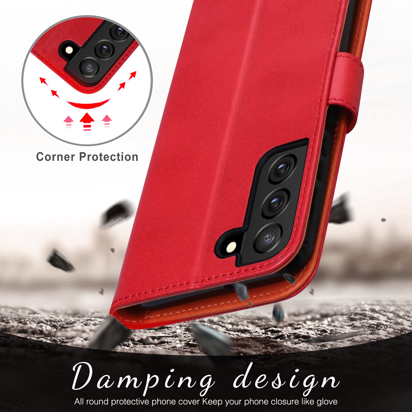 FYY Case for Samsung Galaxy S22 Plus 5G Wallet Case,Luxury PU Leather, Red - D