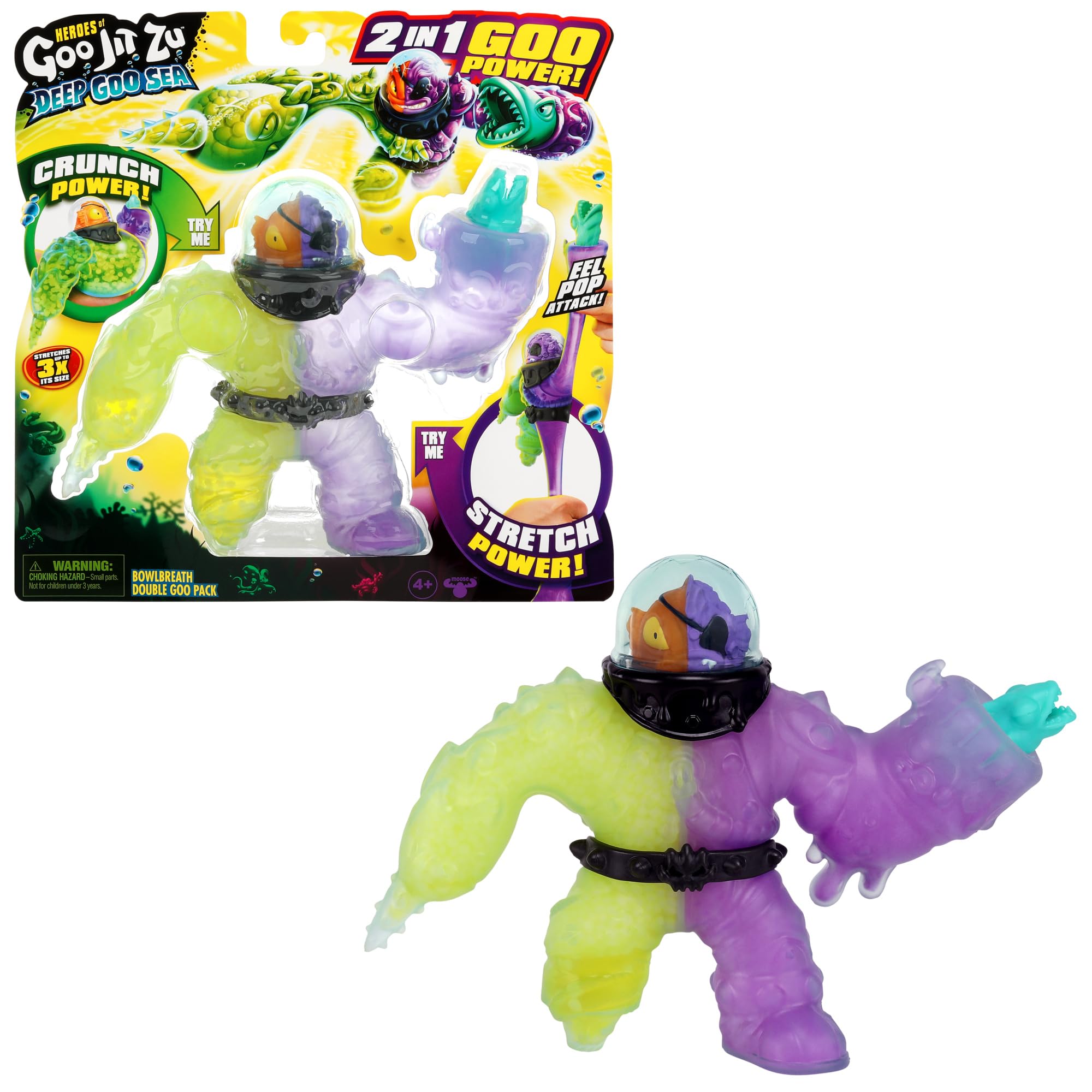 Heroes of Goo Jit Zu Deep Goo Sea Bowlbreath Double Goo Pack. Stretchy, Squishy 6.5" Bowlbreath with 2 in 1 Goo Power and EEL Pop Attack Weapon