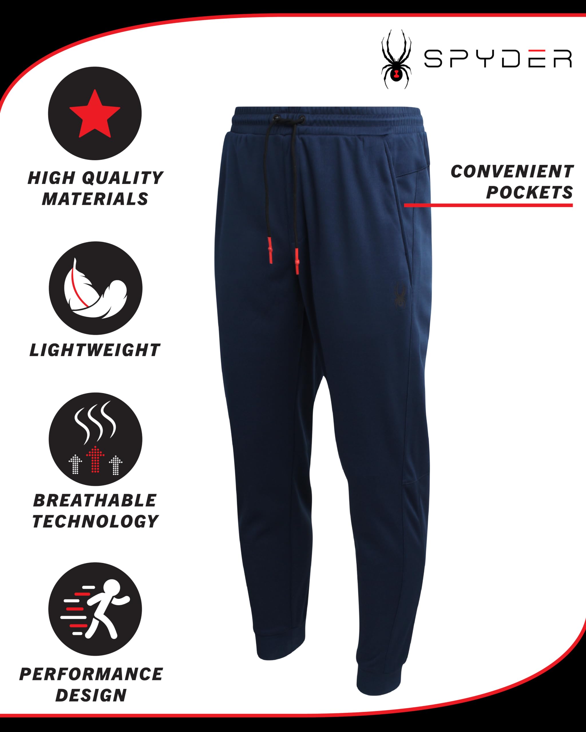 SIZE: L -Spyder Men's Active Sweatpants - Performance Fleece Jogger Pants - Workout Gym Sweatpants for Men Dusty Navy