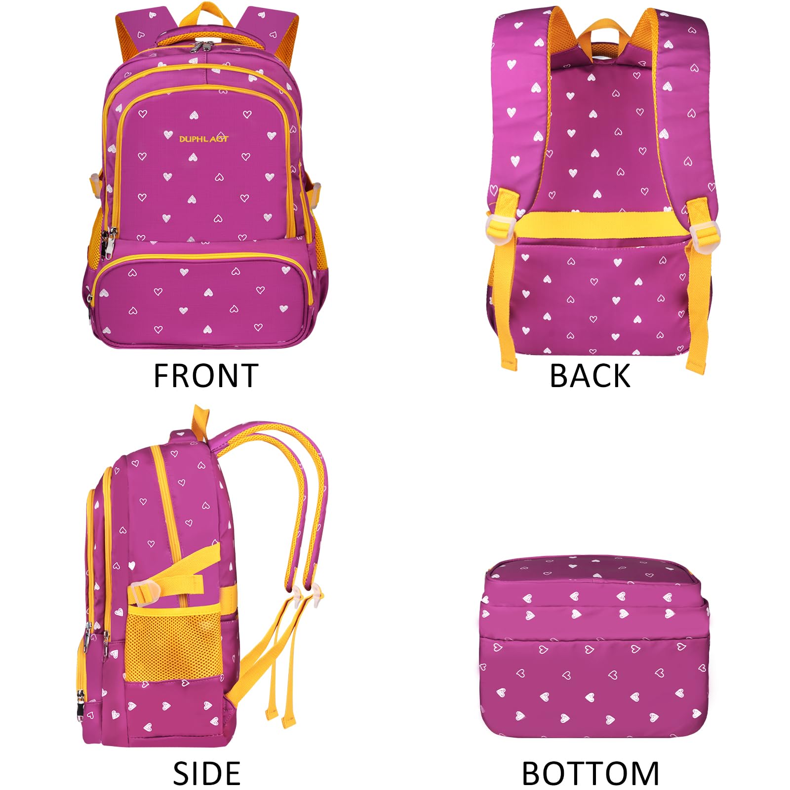 DUPHLAGT Kids Backpack for Girls with Lunch Box, Water Resistant Casual School Bag, Lightweight Elementary Daypack School Backpack for Teen Girls (Purple)