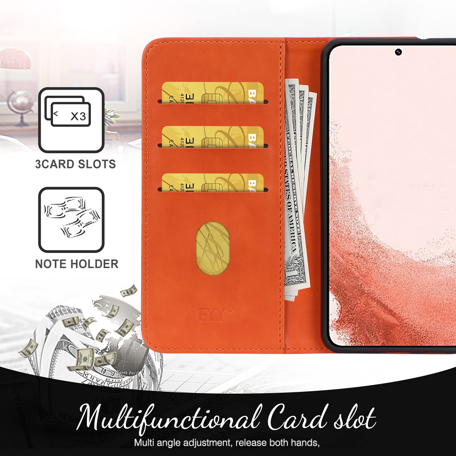 FYY Case for Samsung Galaxy S22 Plus 5G Wallet Case,Luxury PU Leather, Red - D