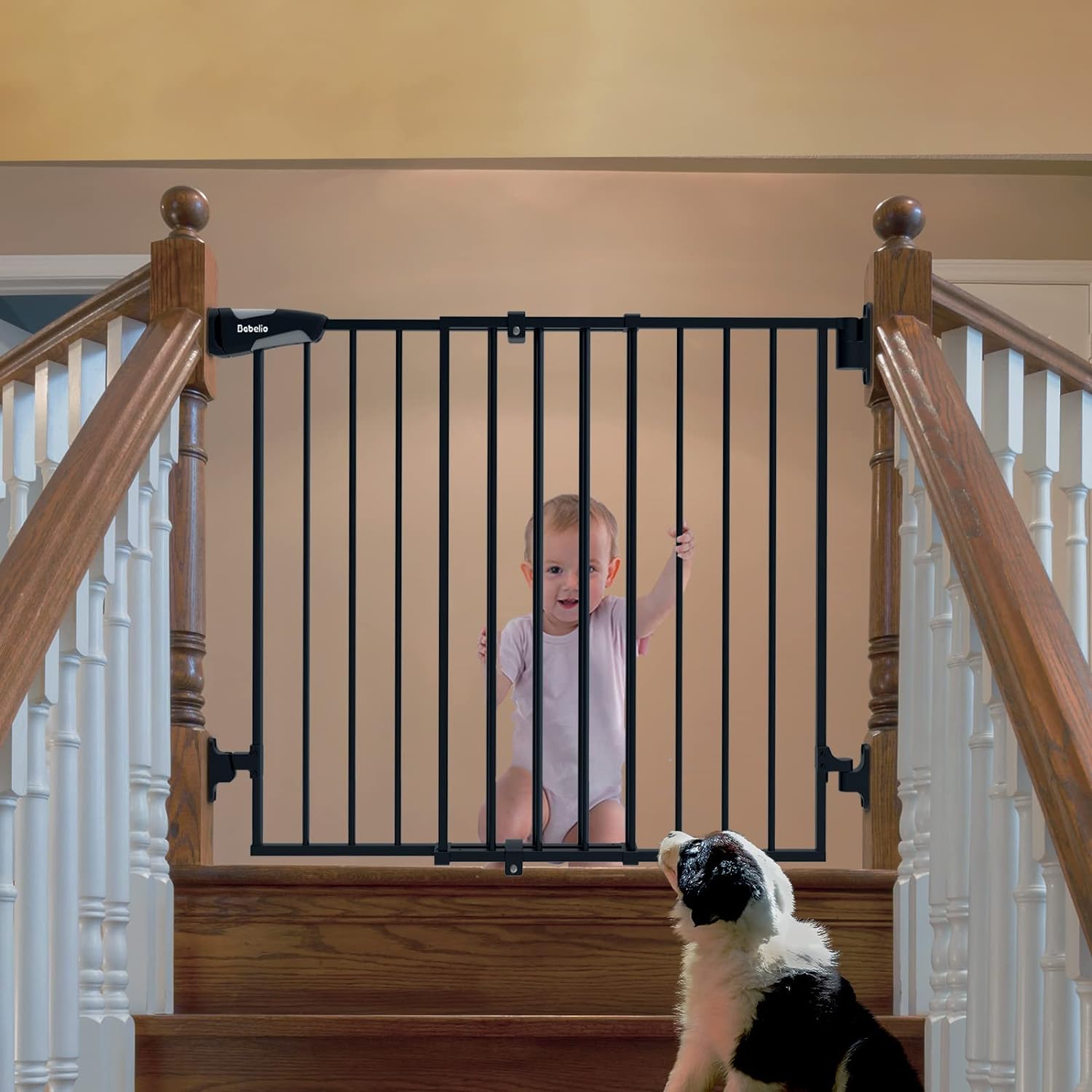 Babelio 66x109 cm No Bottom Bar Baby Gate for Babies, Elders and Pets(Black)