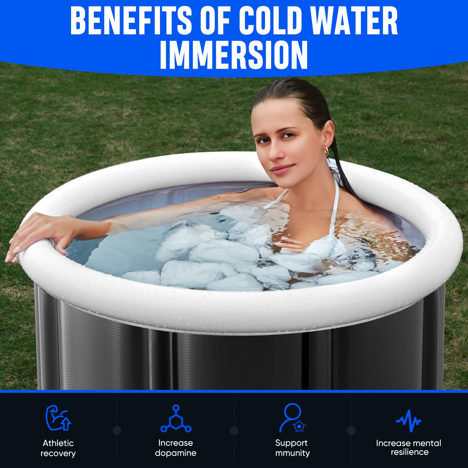 Moyanne Large Ice Bathtub for Athletes, Portable Multilayer Portable Ice Tray for Recovery and Cold Water Therapy, Cold Diving Tub for Outdoor, Ice Baths at Home (Black)