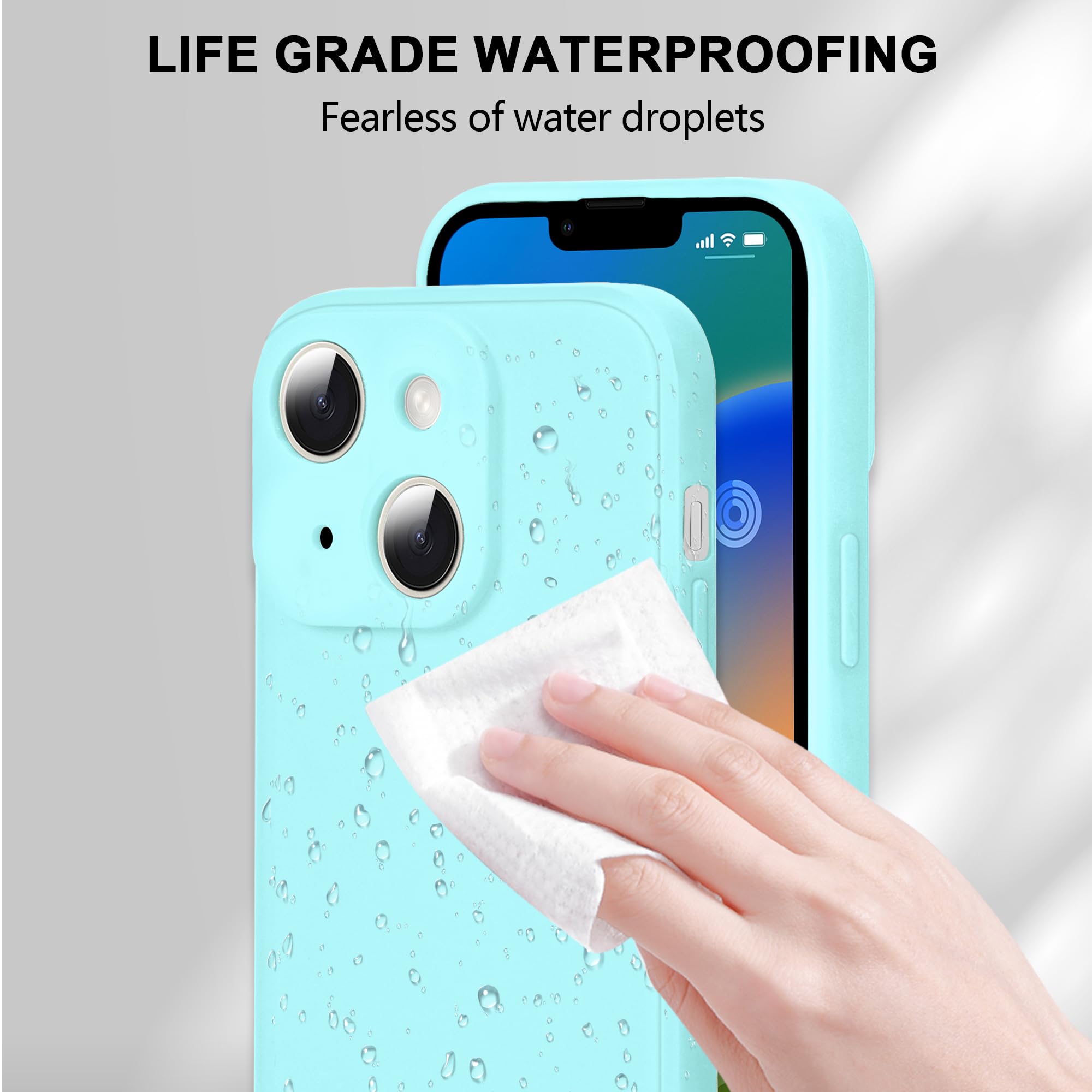 AmoraAqua iPhone 14, Soft Scratch Resistant Liquid Silicone