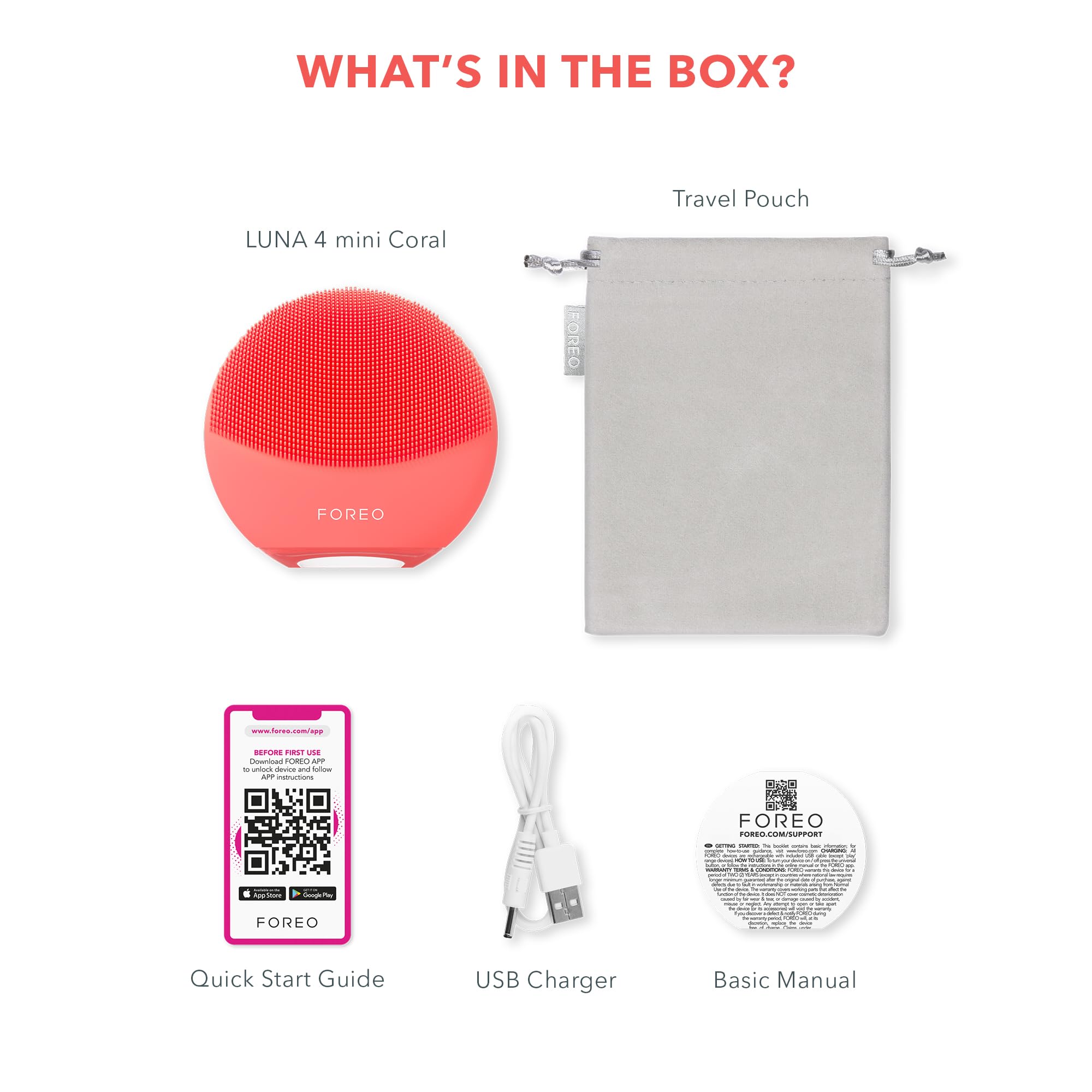 FOREO Luna 4 Mini Face Cleansing Brush & Face Massager | Premium Face Care | for All Skin Types, Coral