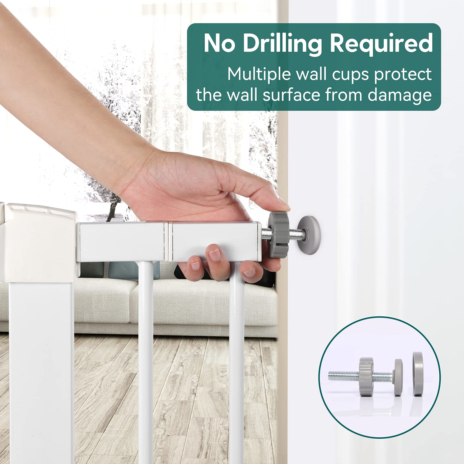 Babelio Metal Baby Gate, 29-48'' Auto Close Easy Install Pet Gate, Extra Wide Walk Thru Child Safety Gate, Pressure Mounted Dog Gate for Doorways & Stairs, with Y Spindle Rods