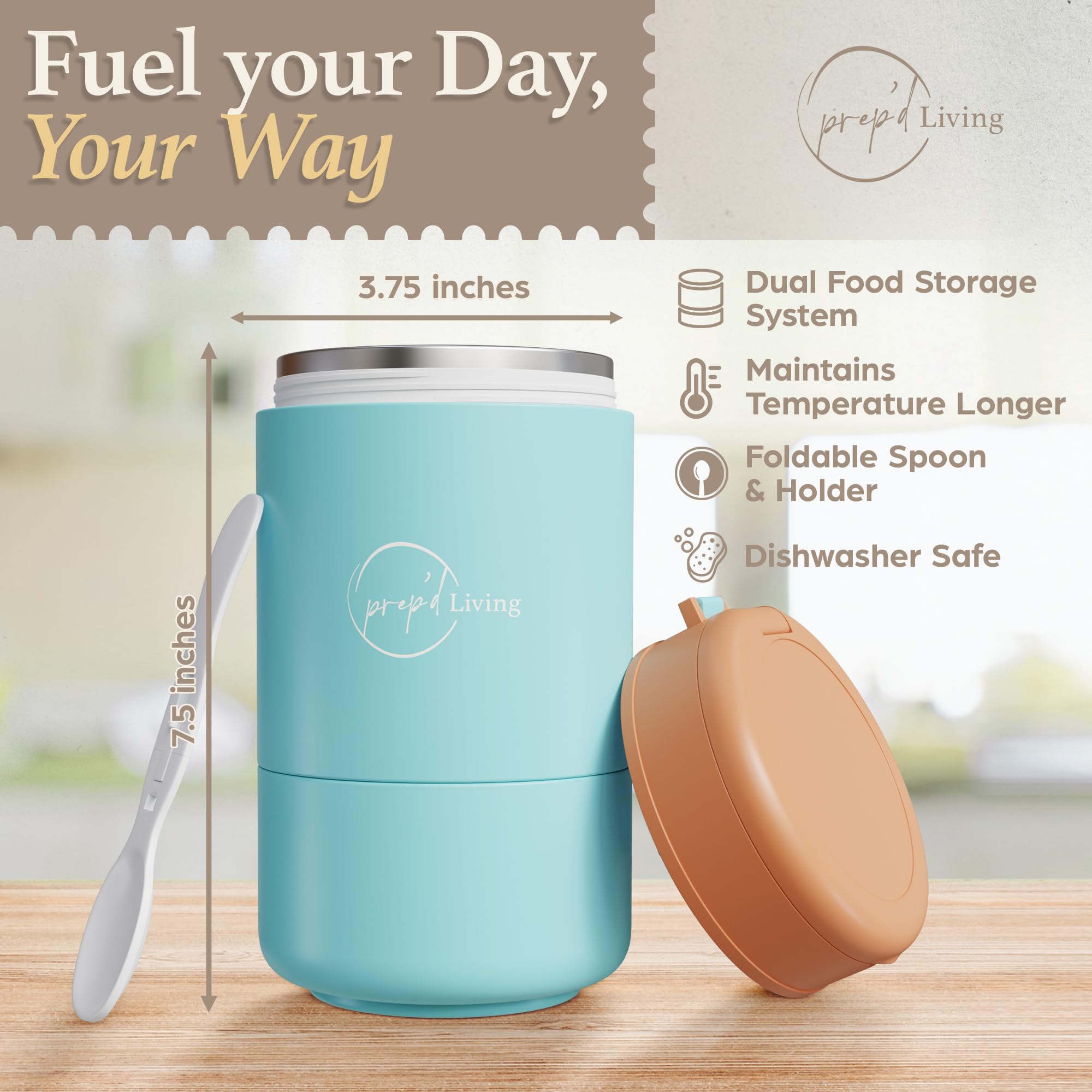 Prep'd Living Overnight Oats Containers with Lids - Portable Meal Prep