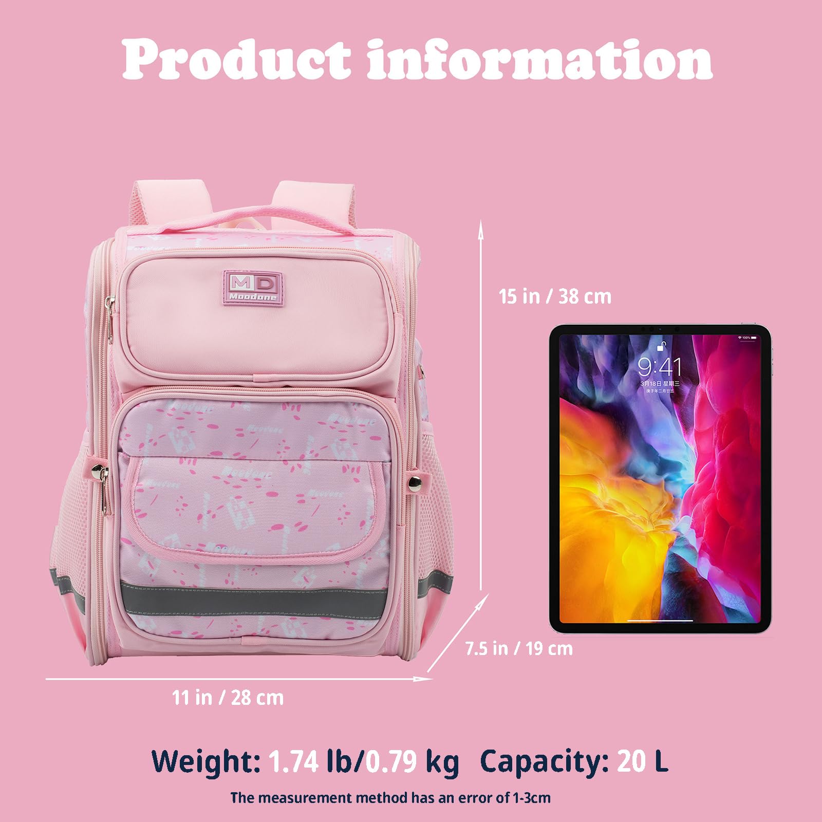 MOODONE Kids Backpack 38 cm for girls