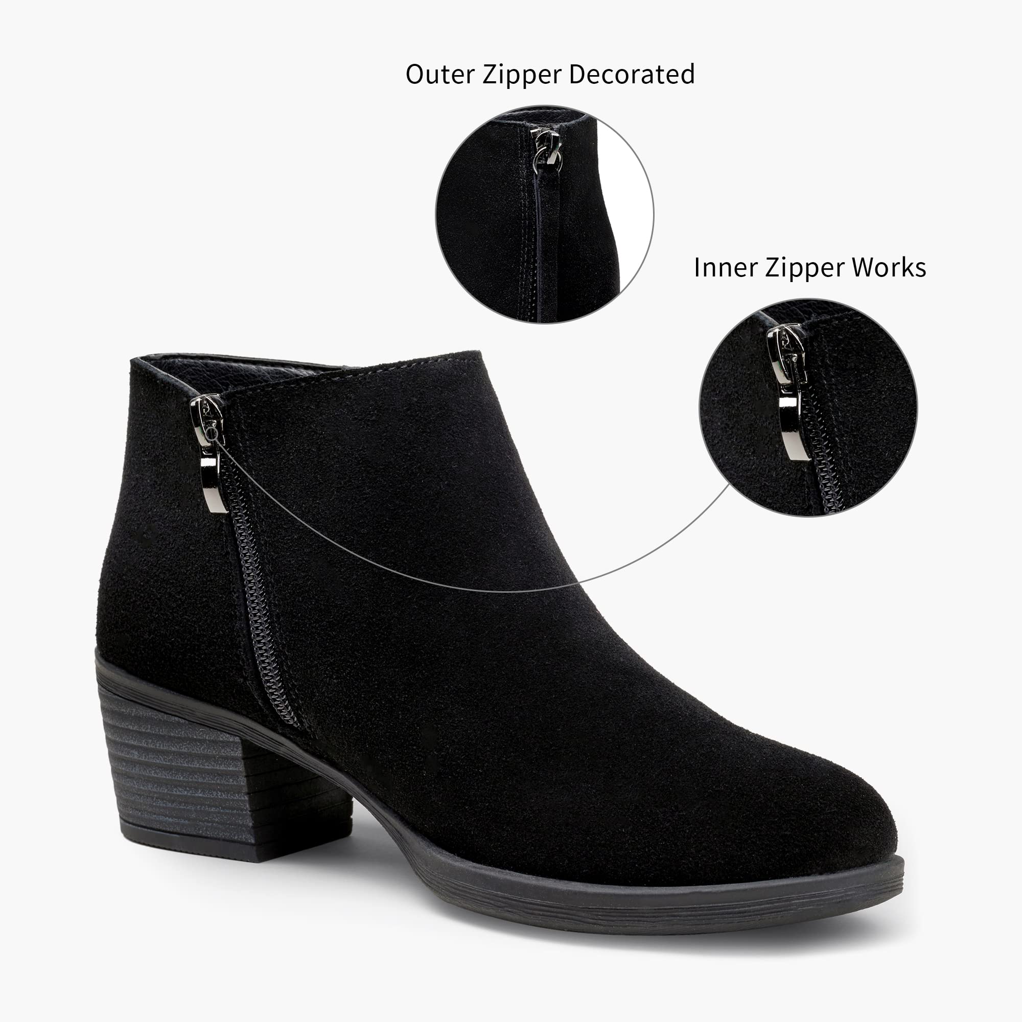 Size: 39 - Vepose Women's 9002 Suede Leather Low Booties, Ankle Boots, Black, Low Heel Elegant Boot(CJY9002 Black)
