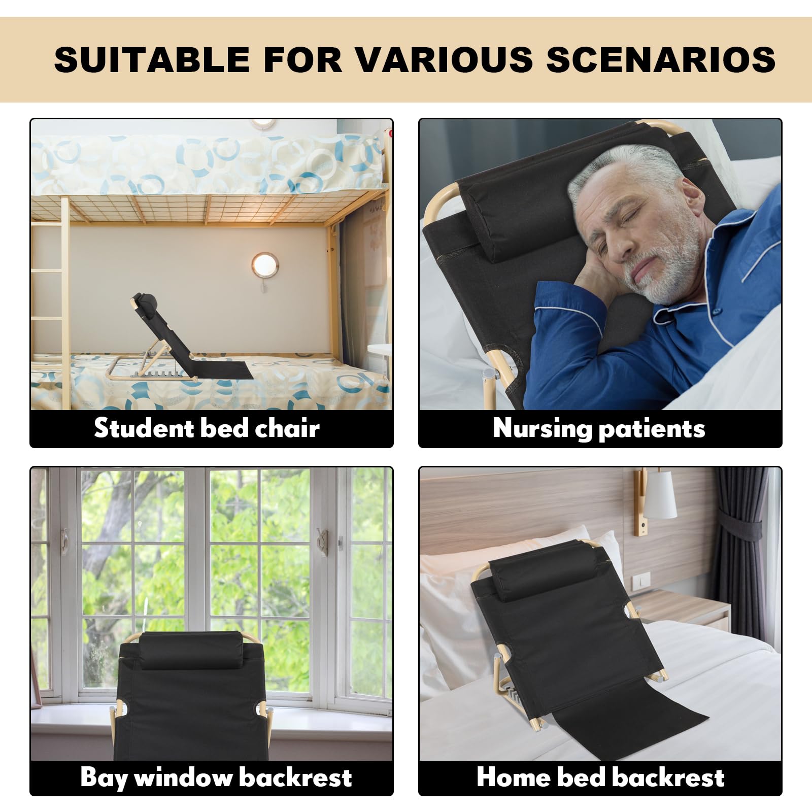 Menkxi Multifunction chair, adjustable lifting bed backrest (Black, 60 cm)