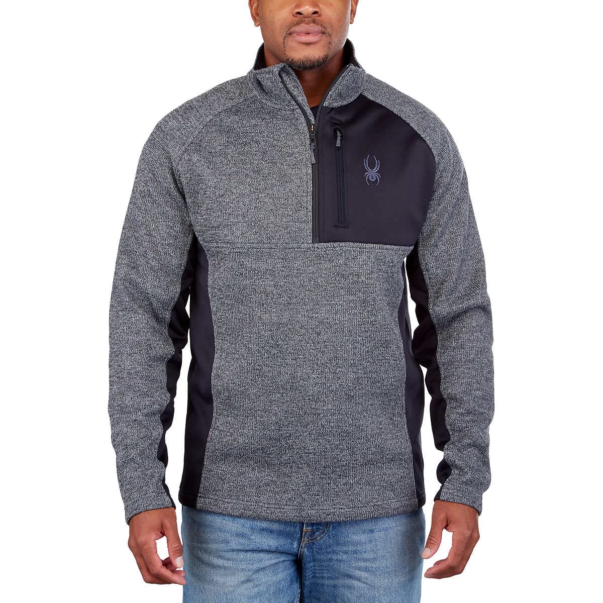 SIZE: XXL - Spyder Men's Half Zip Sweater Gait Knit Pullover Jacket (Regular, Gray)