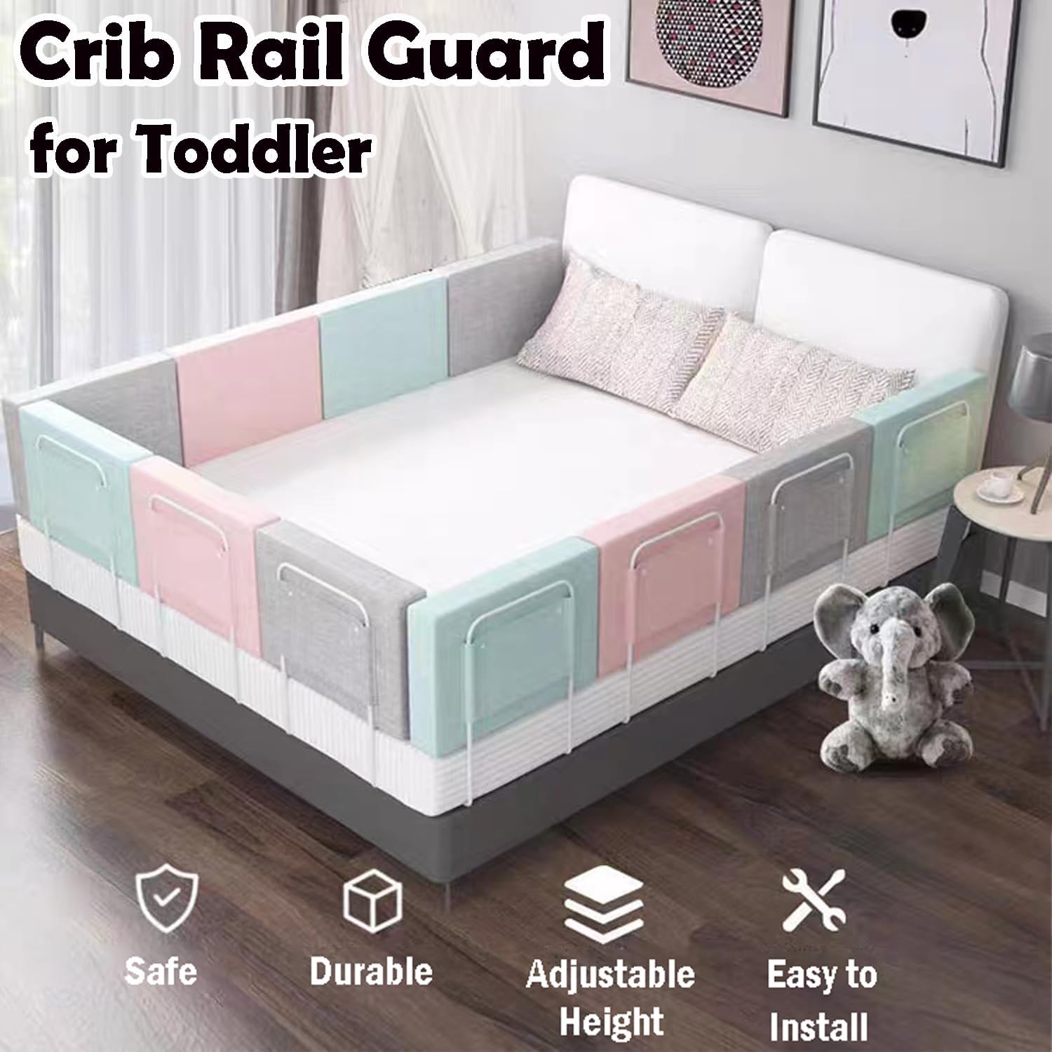 Bed Rail Guard for Toddler,Upgrade Reinforced Safety Bed Fence Protector Rail,Baby Crib Rail Guard,Free Combination & Adjustable Height, Fit Twin,Double,Full Size Queen & King Bed (28 x 50 CM, 1 Pcs)