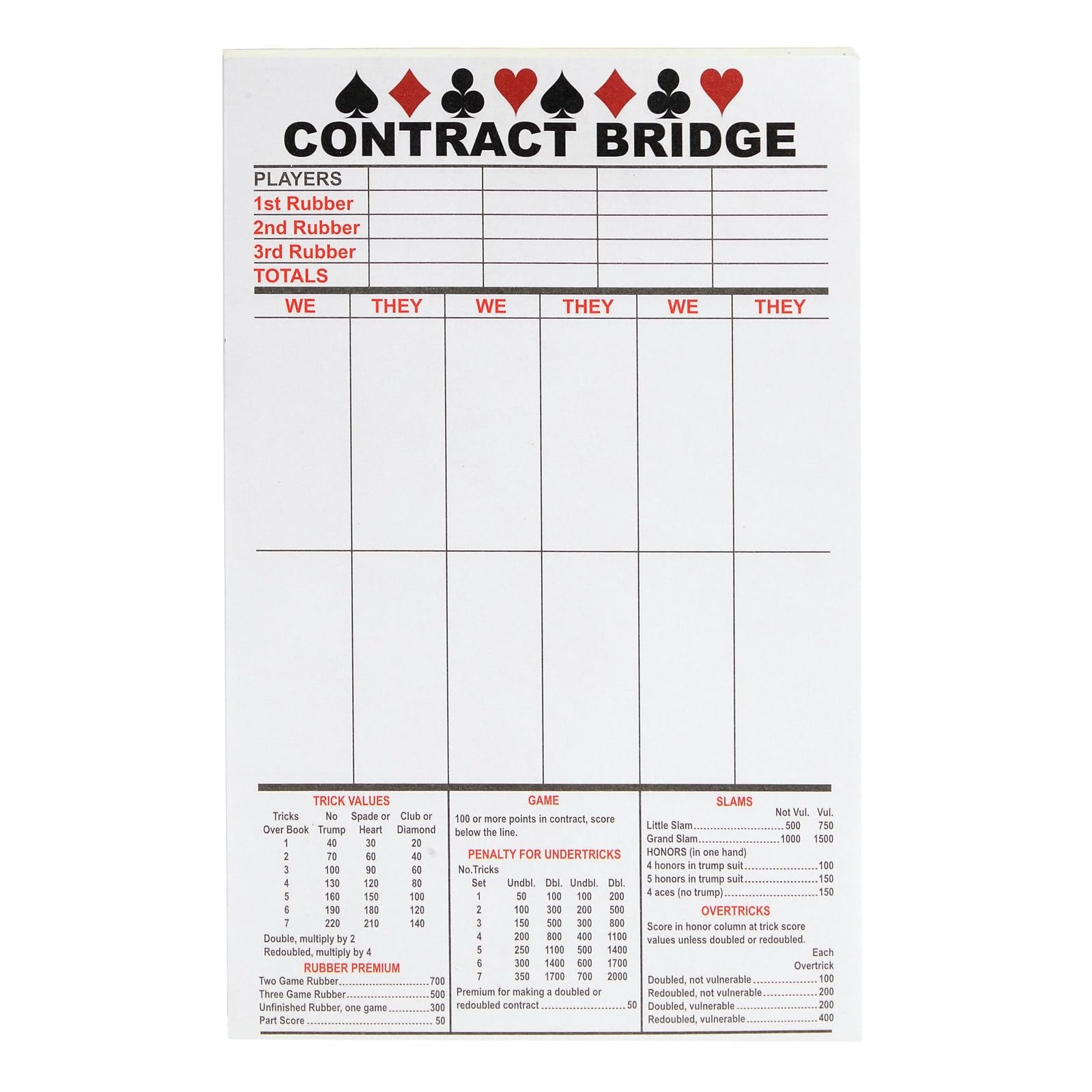 Best Paper Greetings Bridge Score Cards with Trick Values (Pack of 5, Total 250 Sheets)
