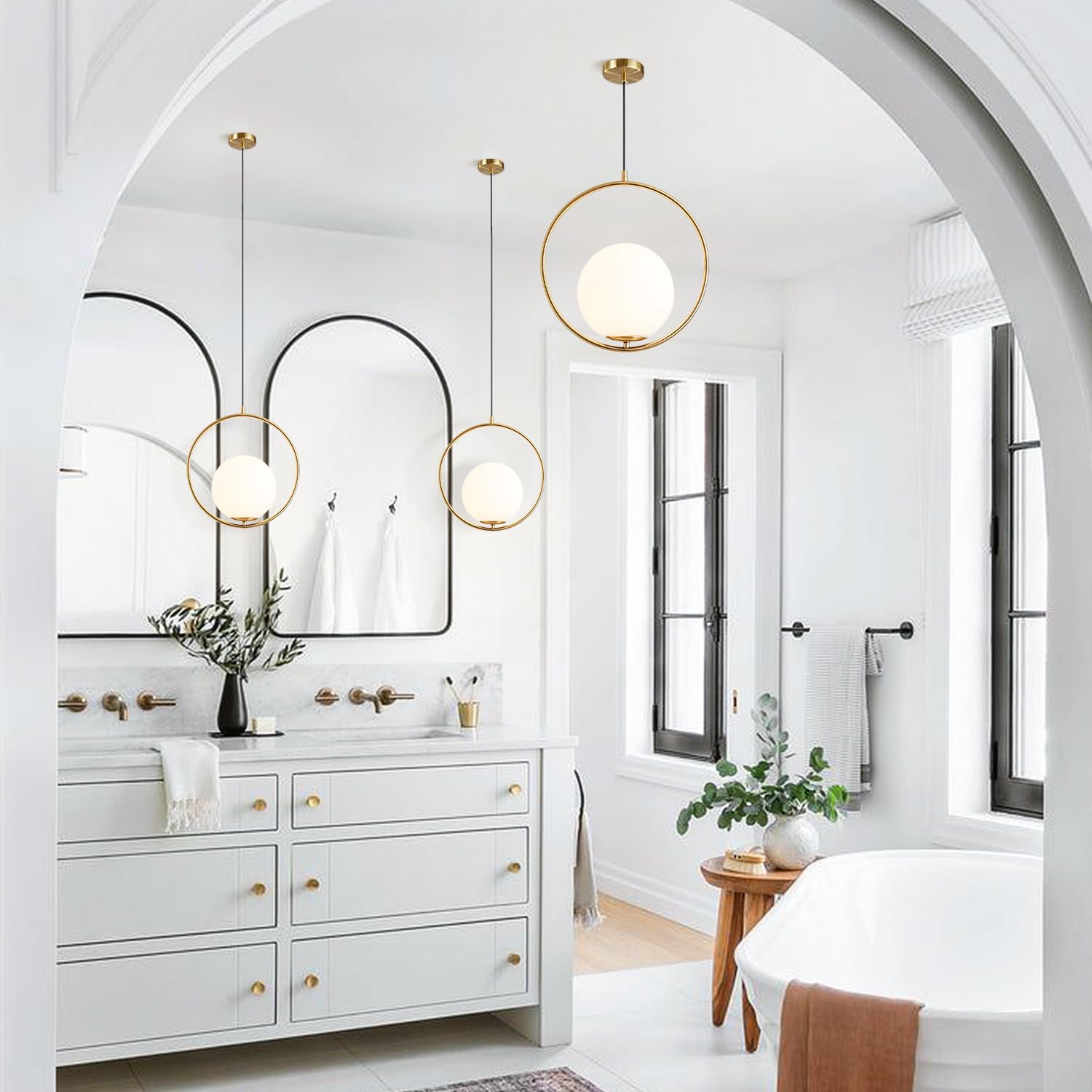 KCO Mid Century Modern Large Globe Pendant Light Fixture 1-Light Brushed Brass Gold