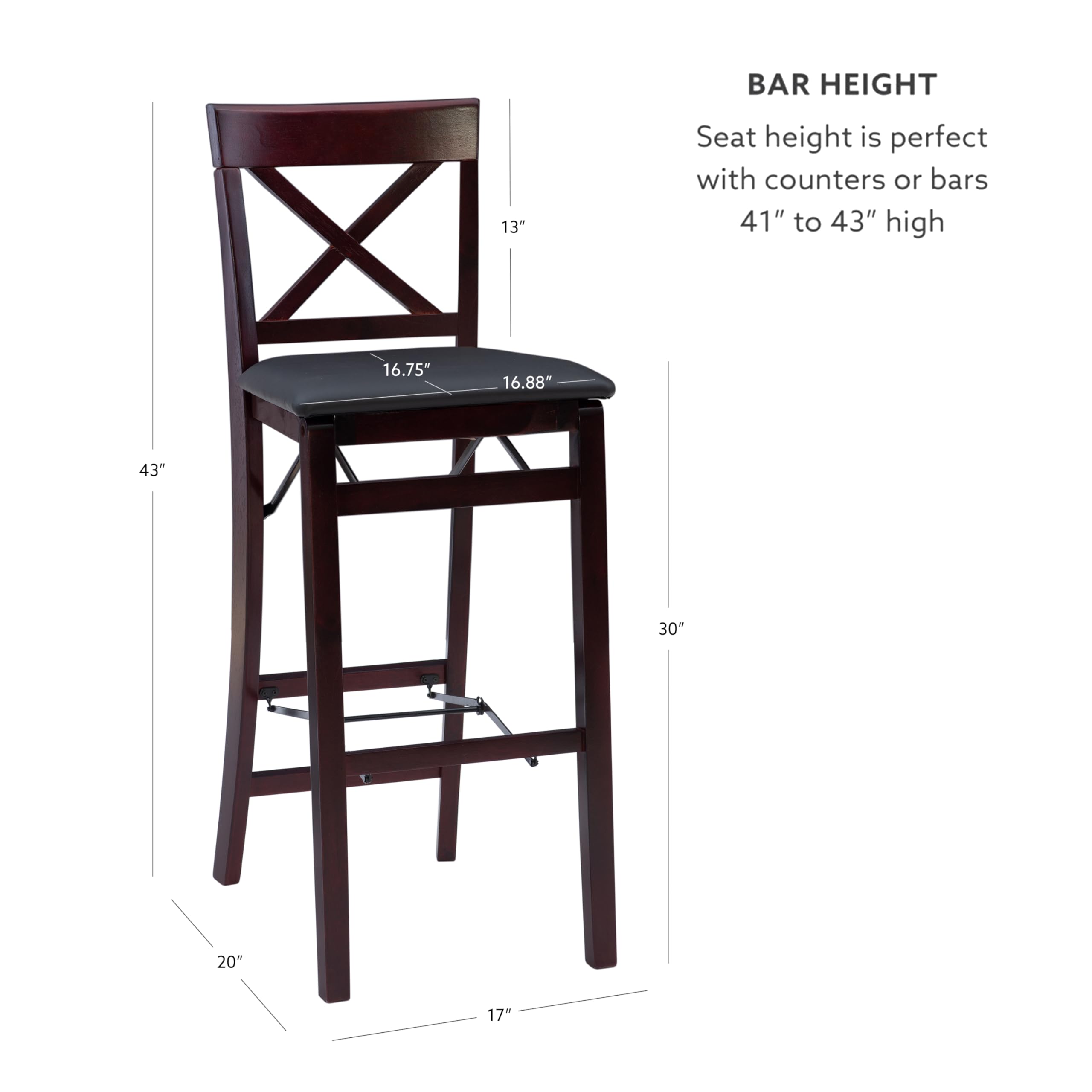 Linon Triena X Back Folding Bar Stool, Merlot/Brown
