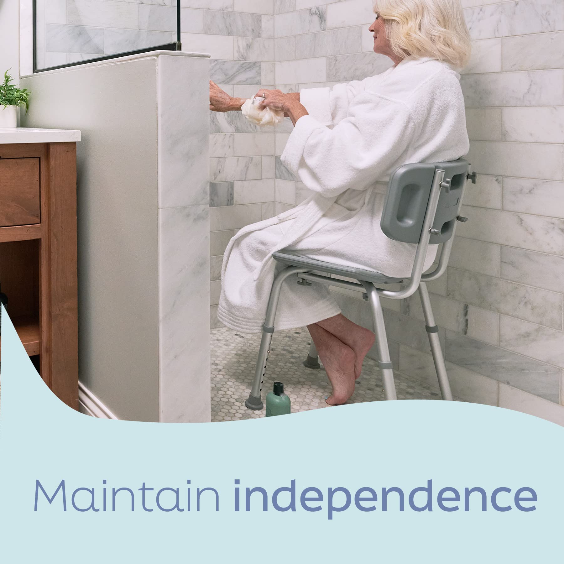 Medline Bath Chair with Back, Shower Chair Stool for Elderly Adults, Height Adjustable Legs, Tool-Free Assembly, Shower Seat with Suction Cup Feet, Gray