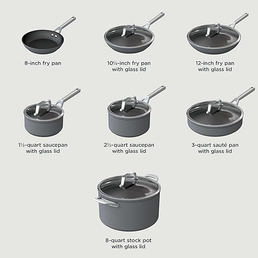 Ninja, Cookware, 12-Piece Cookware Set, Fry Pan, Sauce Pan, Sauté Pan, Glass Lid, Stock Pot, Foodi NeverStick Premium, Hard-Anodized, Nonstick, Oven Safe, Durable Pans, Slate Grey, C39800 - D