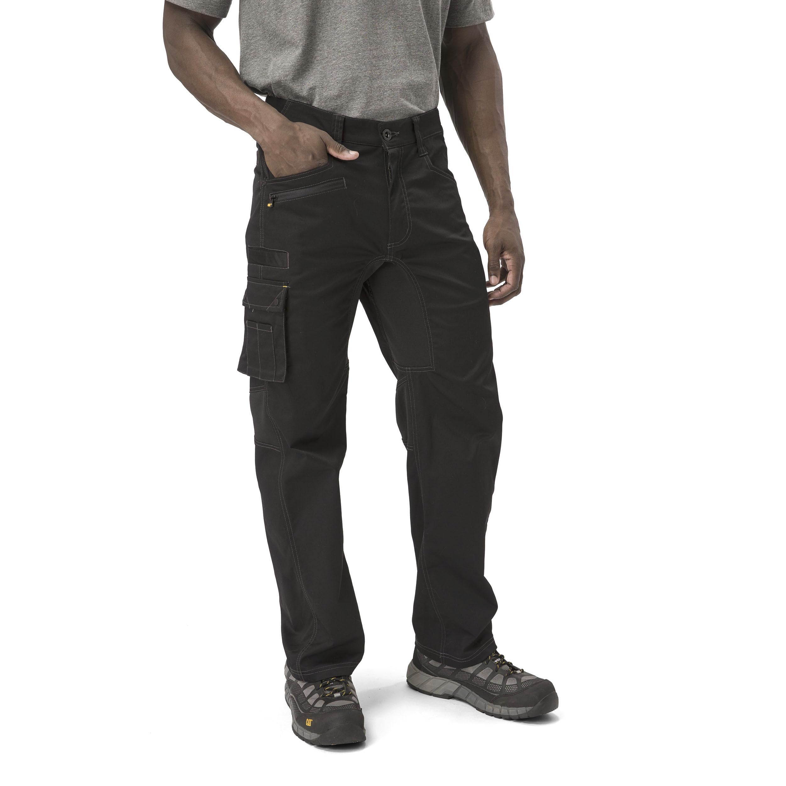 SIZE: 38X32 - Caterpillar Men's Operator Flex Work Pants Featuring Stretch Fabric, Cargo Pocket, and Bootcut Leg Opening, Black