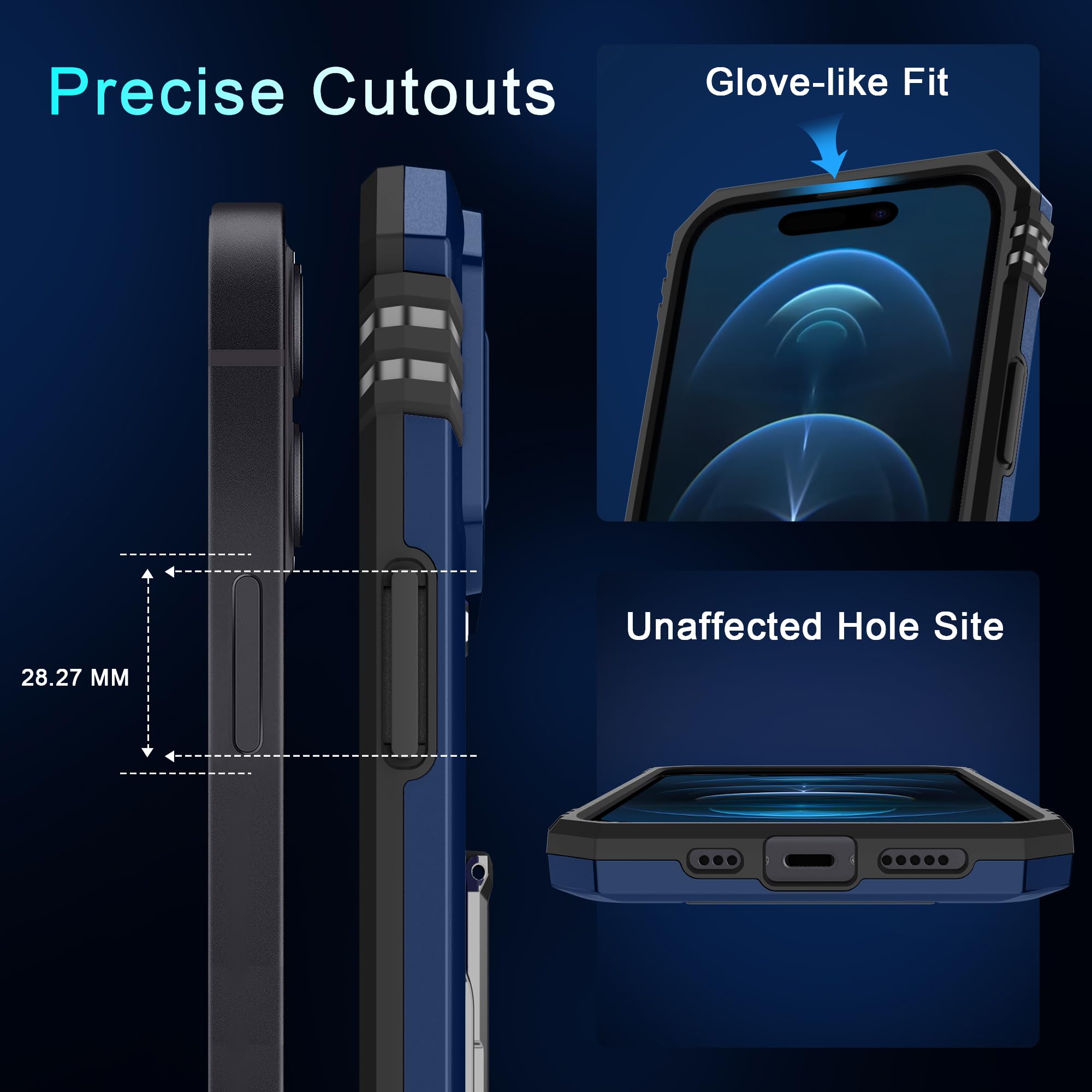 جراب BAHAHOUSES لهاتف iPhone 15 مع غطاء كاميرا منزلق، ومسند حلقي دوار، وغطاء واقٍ مقاوم للصدمات بدرجة عسكرية - أزرق داكن