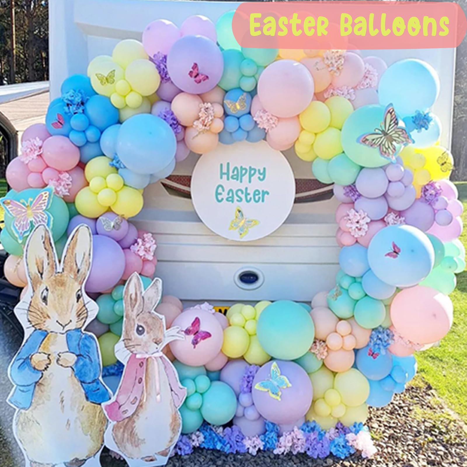 EUOPHYM Daisy Pastel Balloon Garland Kit - 203pcs for Rainbow Arch, Boho Balloon Arch Kit with 3D Butterflies, Perfect for Wedding, Birthday, Easter, and Baby Shower Decor