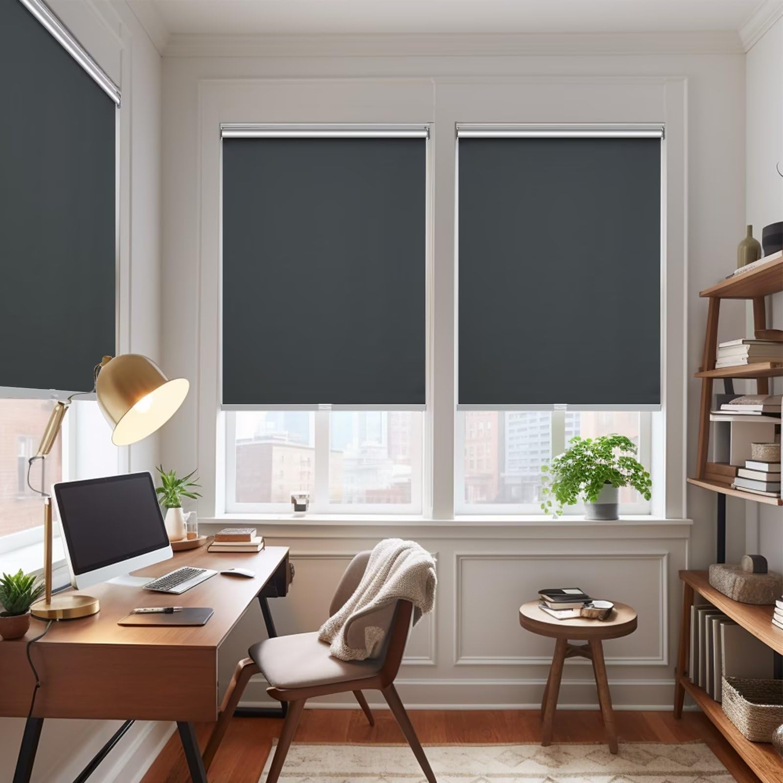 SIZE: 58*182 CM - Changshade Cordless & Blackout Roller Shade, Room Darkening Rolled Up Shade, Fabric Window Blind, for Light Blocking/Sun Protection, 24 inches Wide, Black