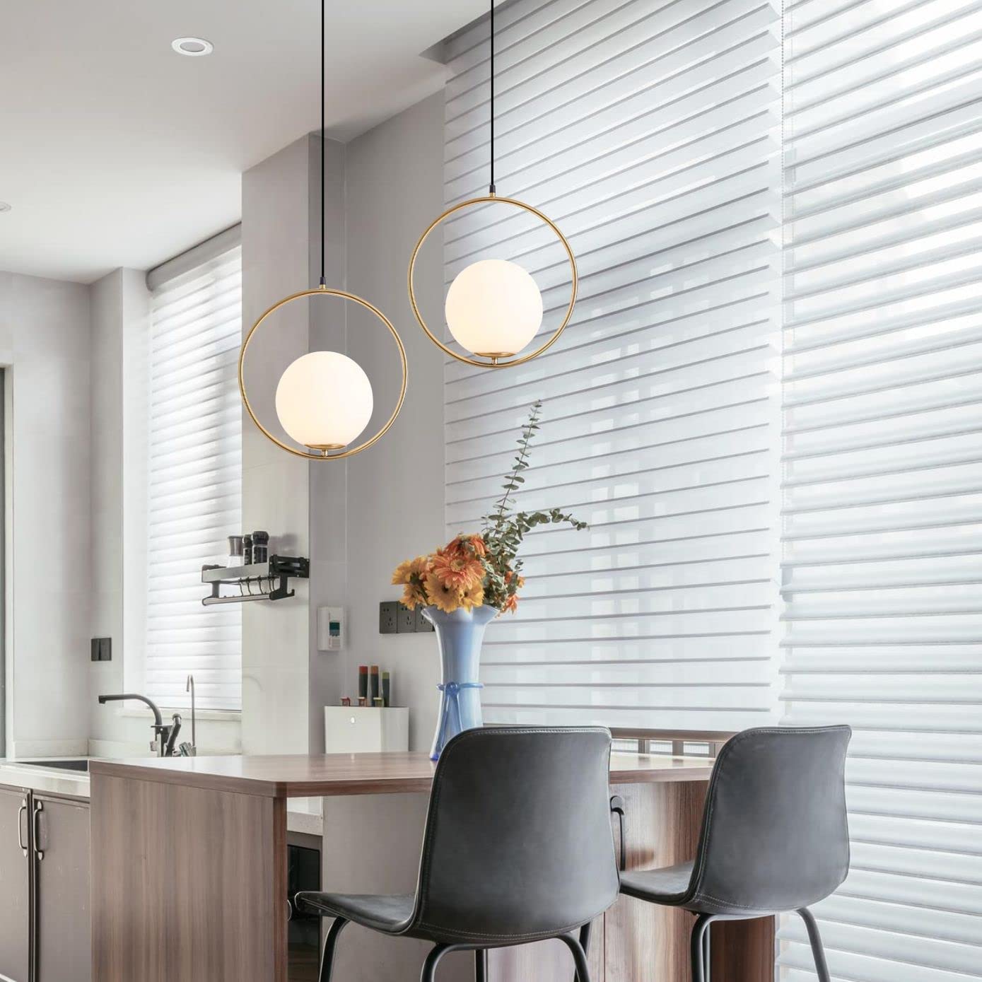 KCO Mid Century Modern Large Globe Pendant Light Fixture 1-Light Brushed Brass Gold