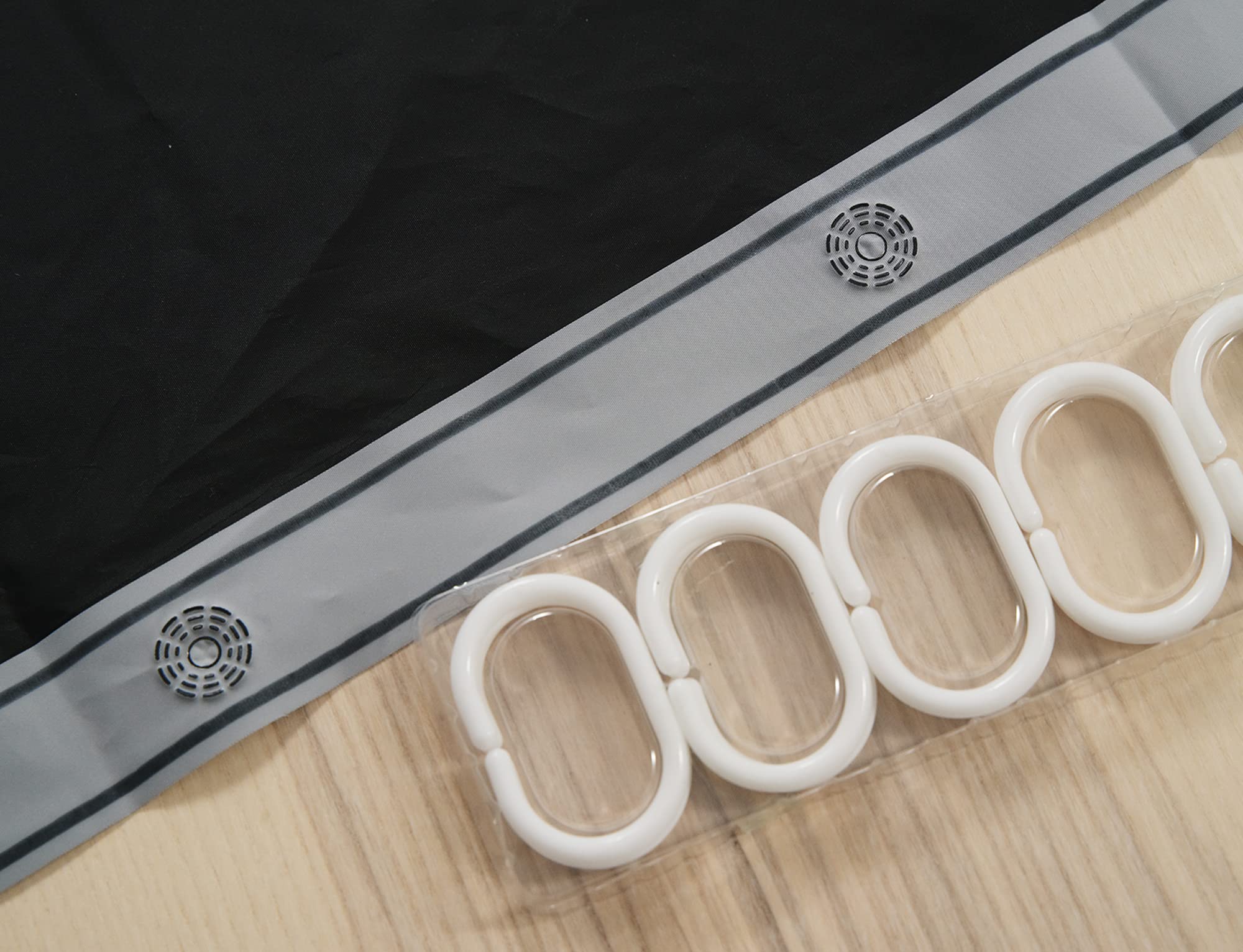 Funnytree Black Shower Curtain Liner with Privacy, 182 x 182 cm