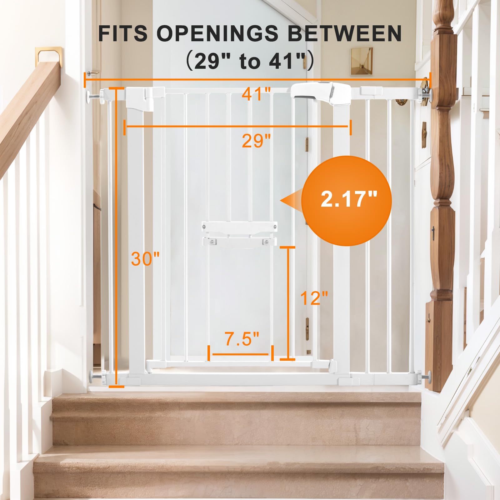 Tiovo Baby Gate with Cat Door Adjustable, 74.93 cm - 113.03 cm