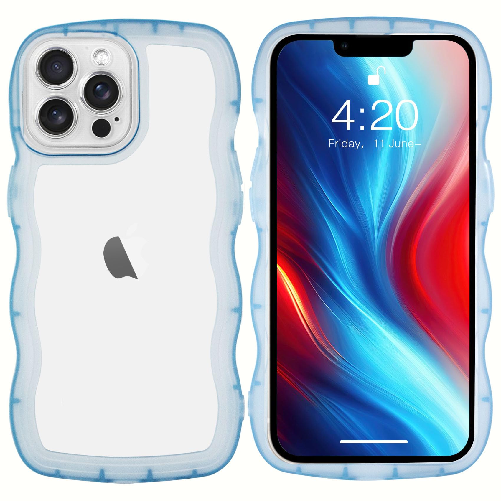 Cute Curly iPhone 13Pro max Case, Clear/Blue