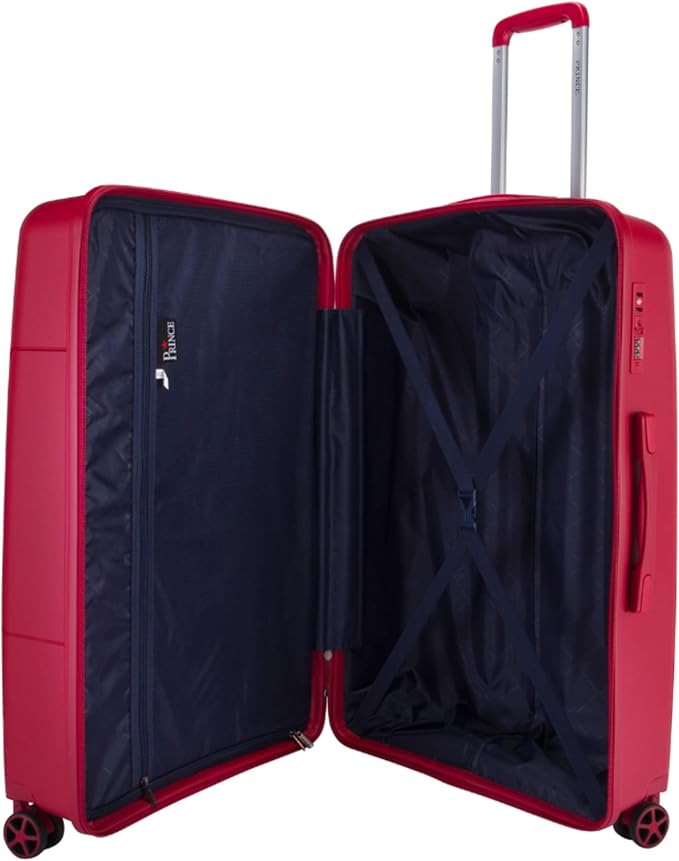 مجموعة حقائب سفر برينس، 3 قطع، غير قابلة للكسر، مزودة بـ 4 عجلات دوارة، خفيفة الوزن، مزودة بقفل مضاد للسرقة، مقاس 20 و24 و28 بوصة، لون أحمر