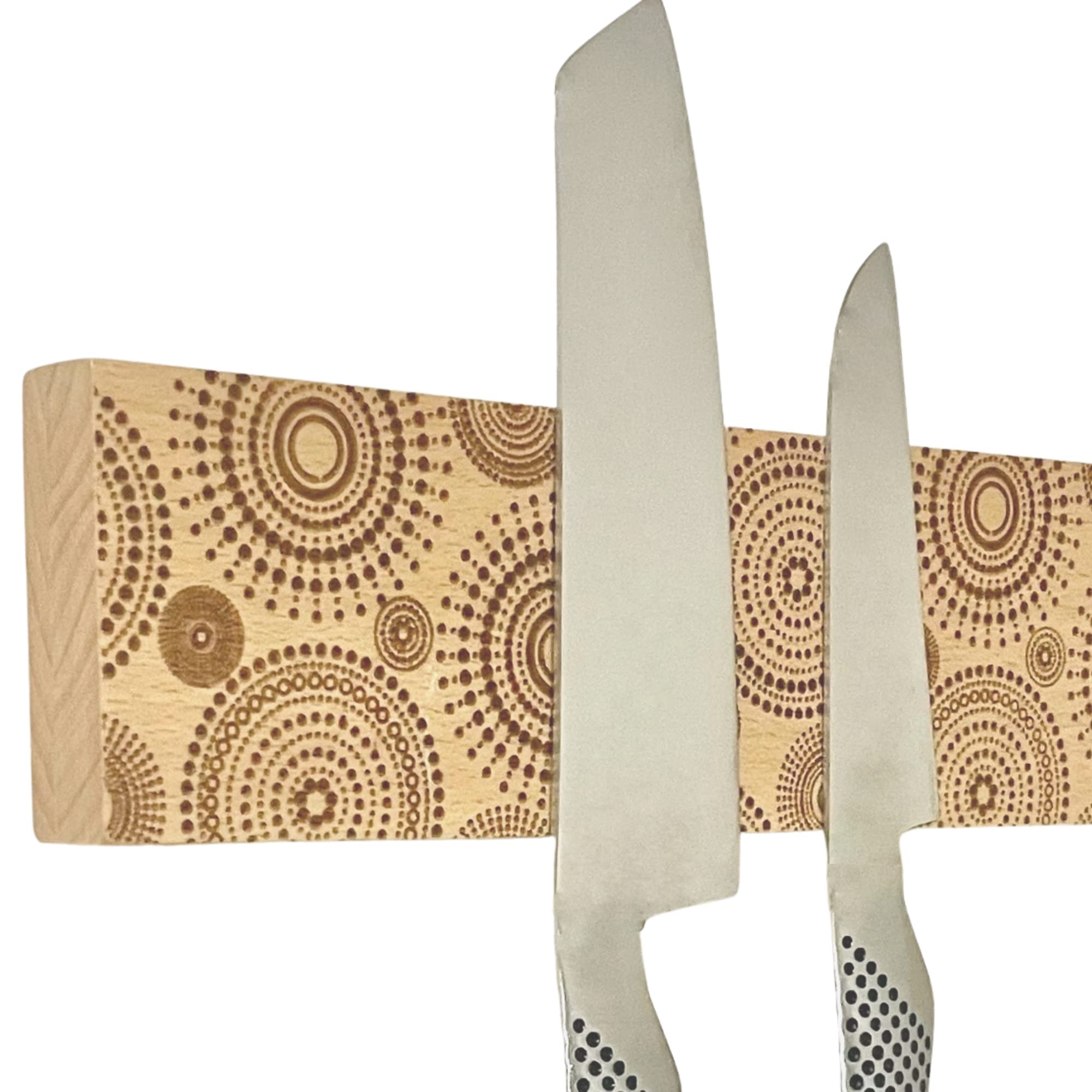 Magnetic Strip Knife Holder – Etched Wood Knife Rack or Bar with Hardware for Hanging 40 cm