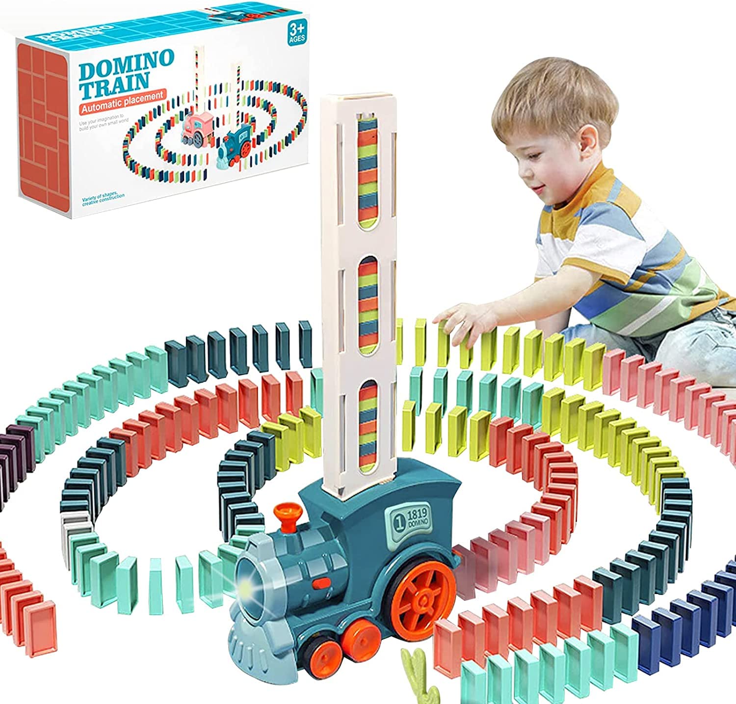 Domino Train Toy Set for Kids - 80pcs, Domino Blocks Set Building and Stacking Toy, Automatic Domino Train Creative Kids Domino Games Gift for Boy Gril Ages 3-12 (Batteries not Included)