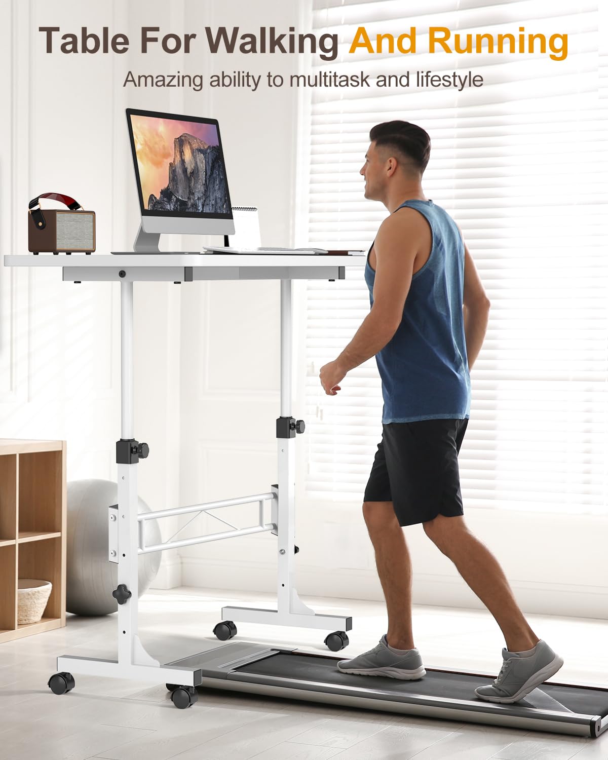Small Standing Desk Adjustable Height, Mobile Stand Up Desk with Wheels,81 cm(white)