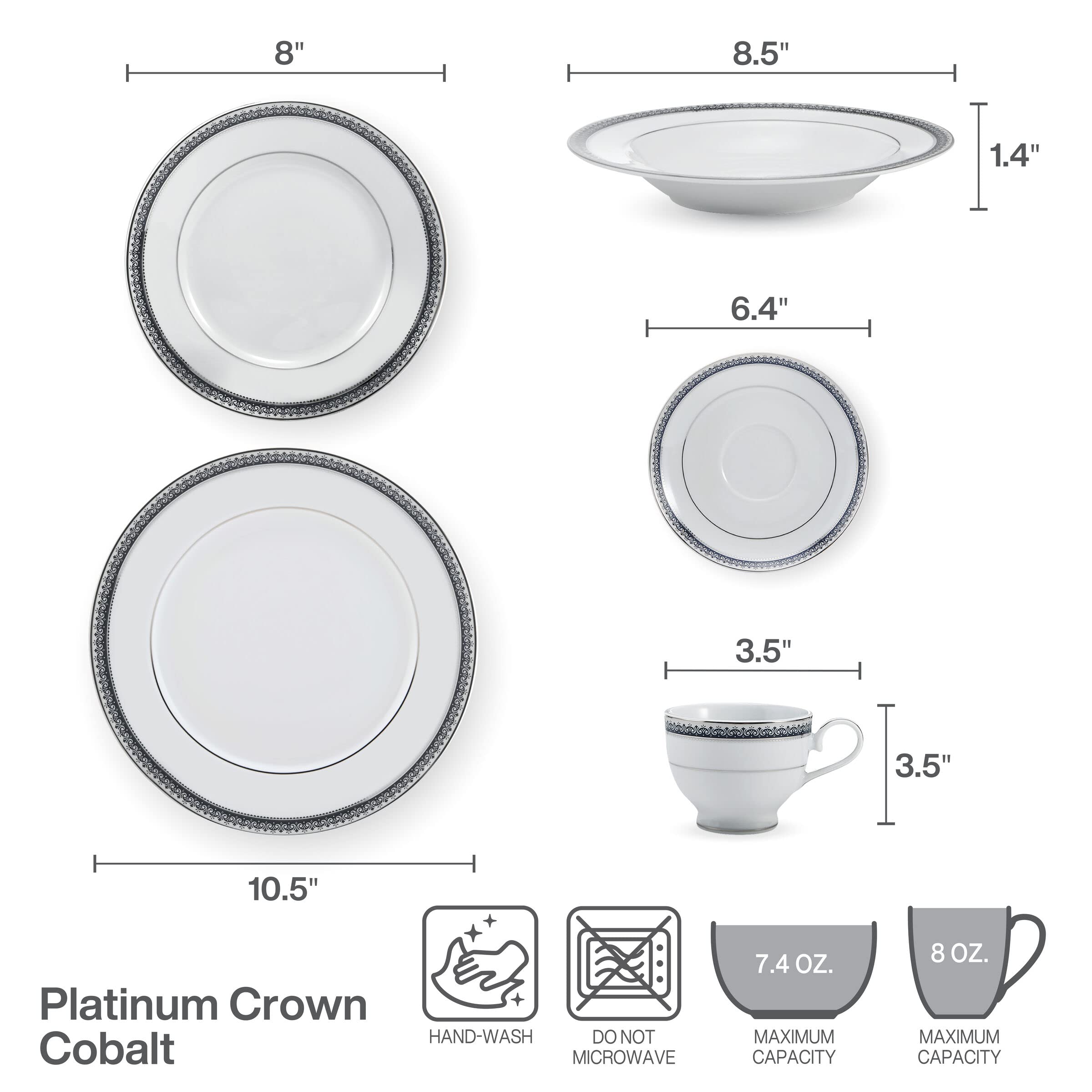 Mikasa Platinum Crown Cobalt 40-Piece Dinnerware Set, Service for 8