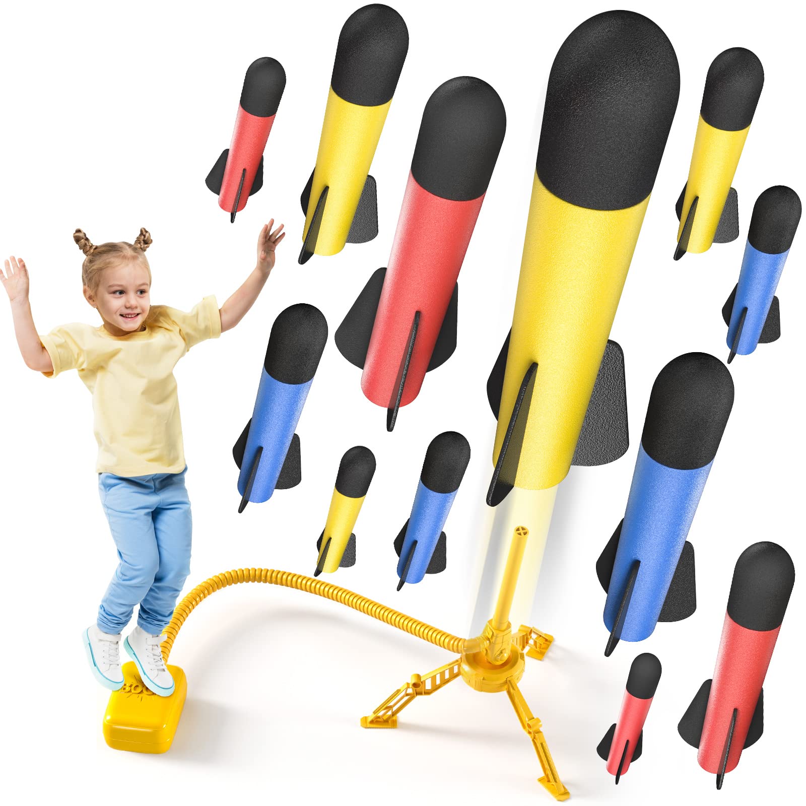 Doloowee Rocket Launcher for Kids,Foam Rockets and Stomp Launcher Pad, Launch up to 100+ft, Kids Outdoor Toys, Birthday Gift Toys for Kids Boys Girls Age 3 4 5 6 + Years Old