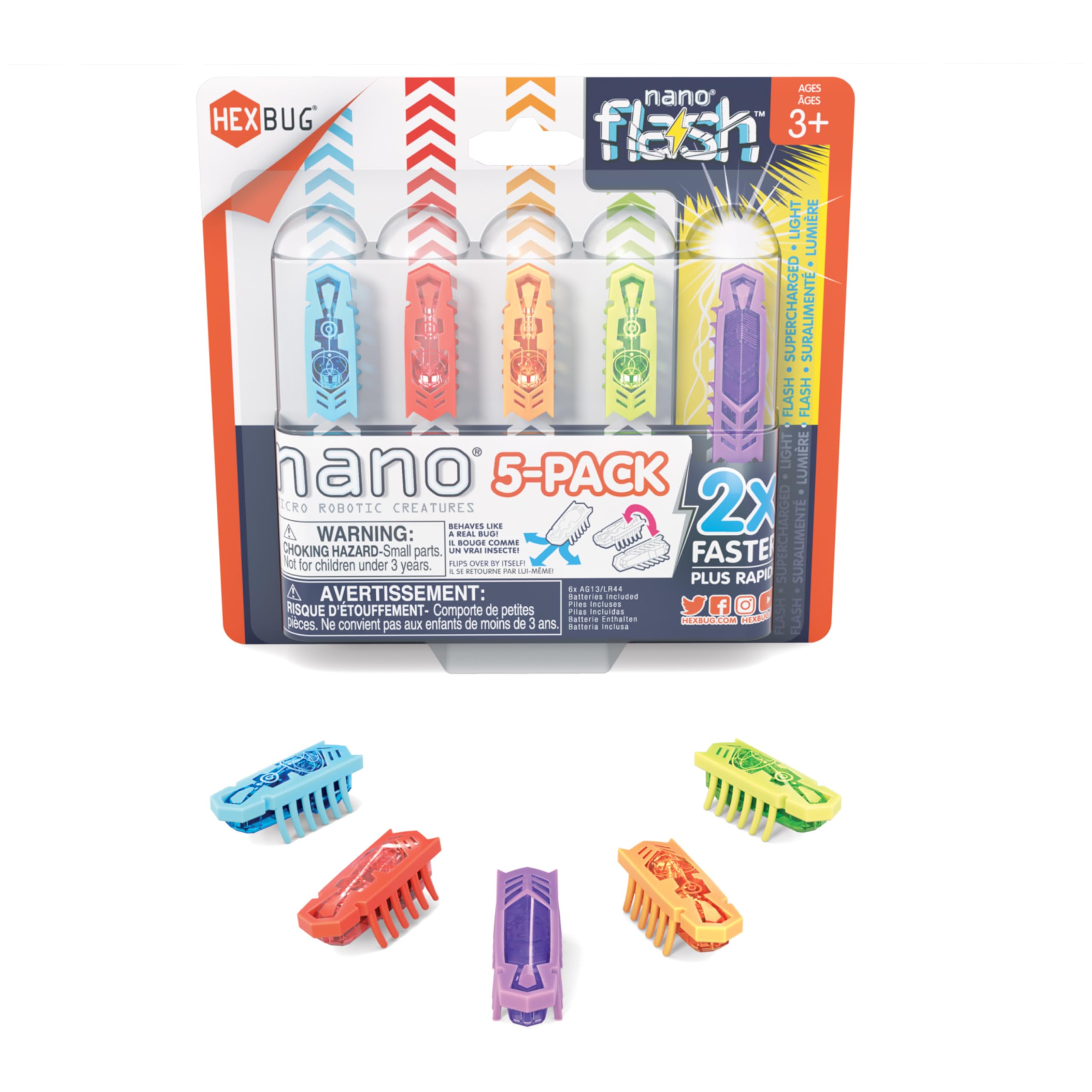 مجموعة HEXBUG Nano من 5 قطع، 4 حشرات نانو مع فلاش نانو إضافي، ألعاب حسية للأطفال والقطط بتقنية الاهتزاز، مجموعات STEM ولعبة روبوت صغيرة للأطفال من سن 3 سنوات فما فوق