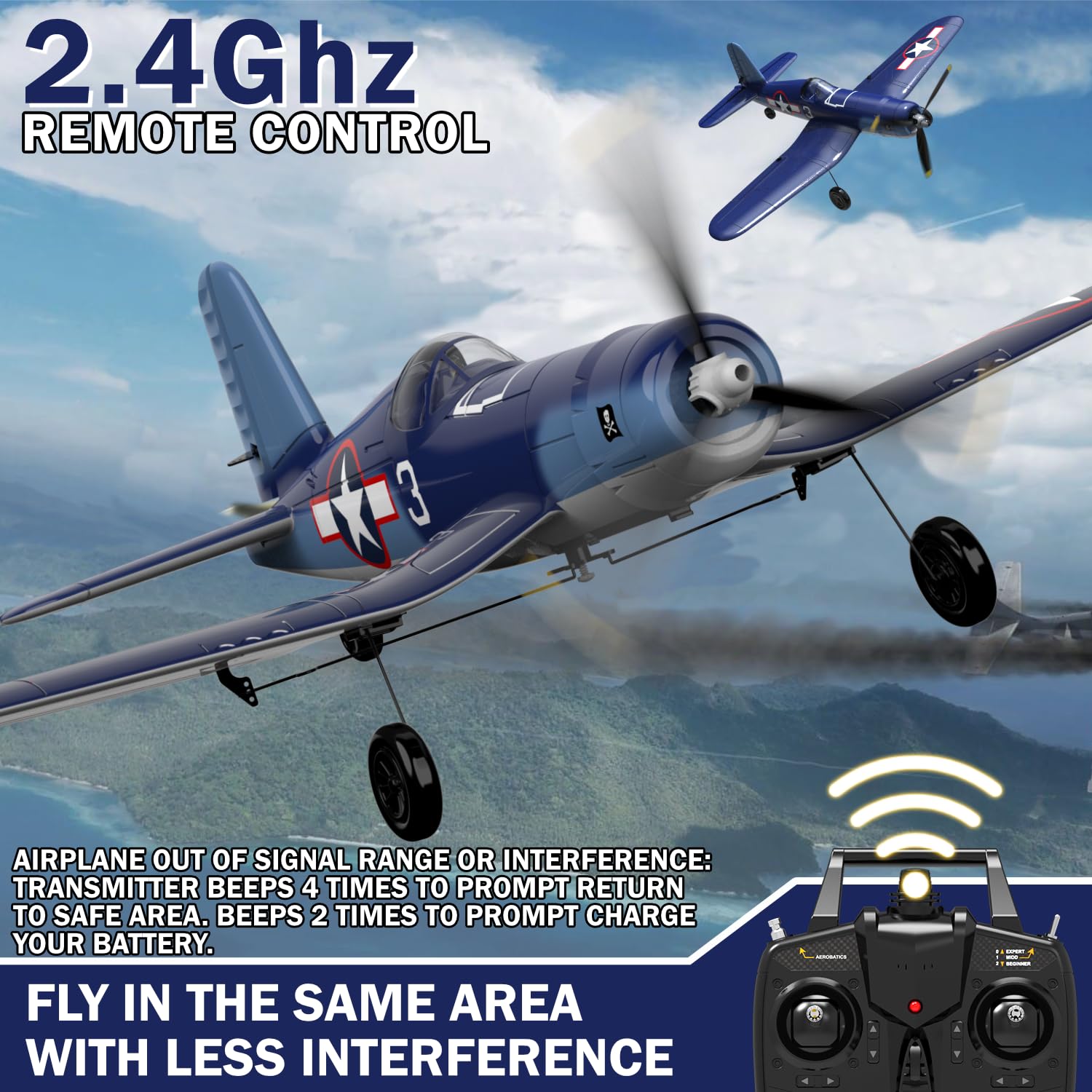 LEAMBE RC Plane 4 Channel Remote Controlled Aircraft Ready to Fly, One Key Aerobatic and One-Key U-Turn, Easy Control for Beginners, F4U Corsair RC Airplane Best Gift for Advanced Kids