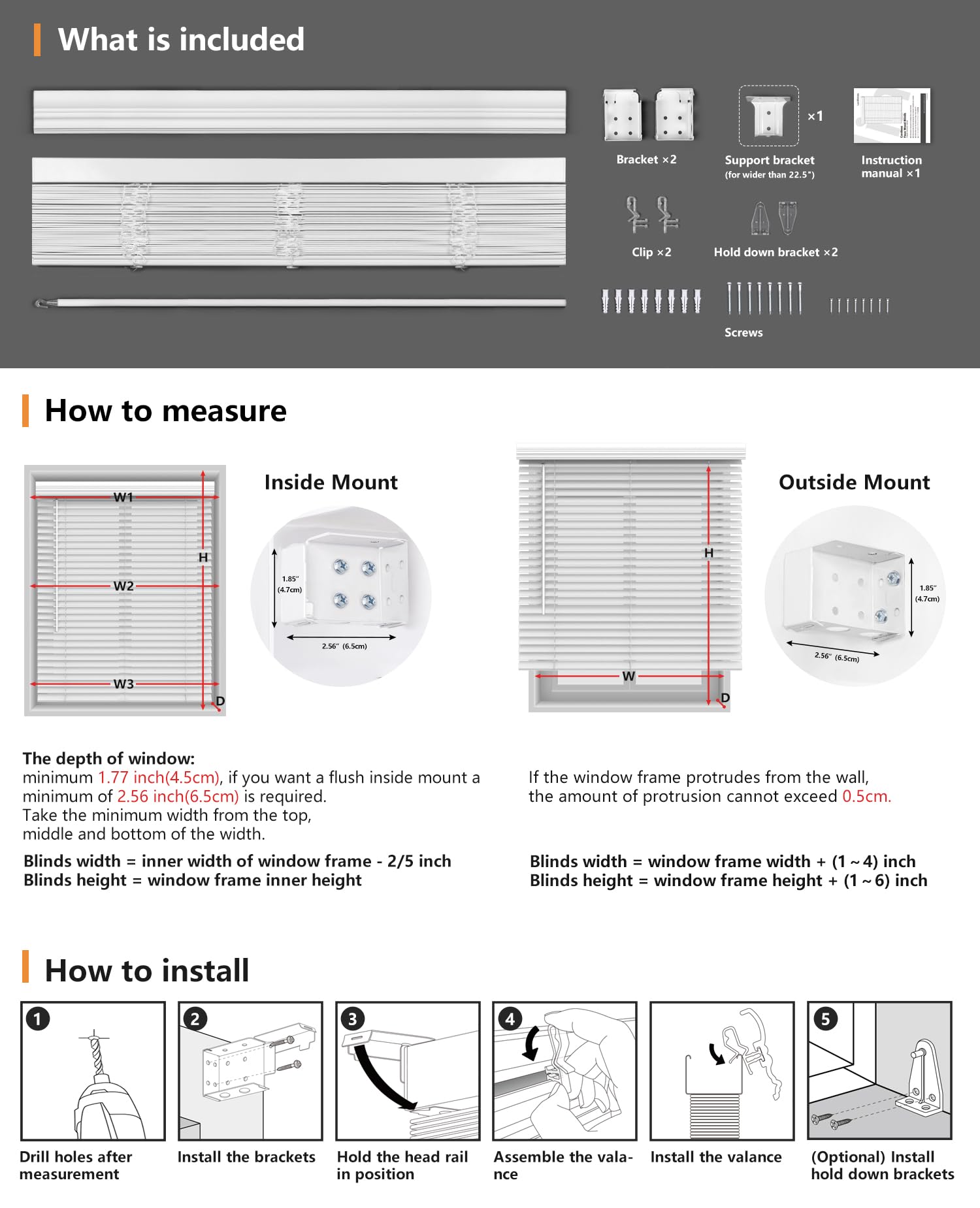 LazBlinds Cordless Faux Wood Blinds with Royal Valance, Size: 77 cm (W) x 182 cm (H)- White